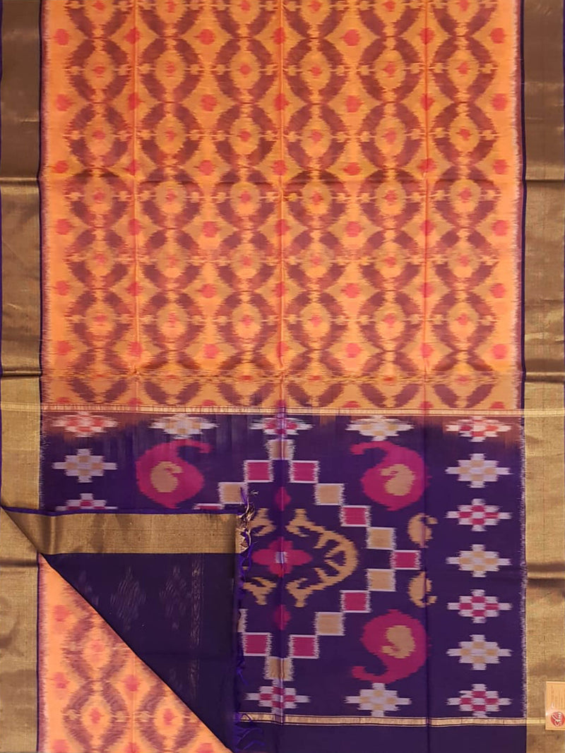 Pale Orange & Violet - Pochampally Silk Cotton - Shop on ShrusEternity.com