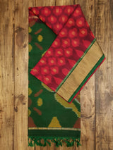 Pomegranate Red & Green - Pochampally Silk Cotton - Shop on ShrusEternity.com
