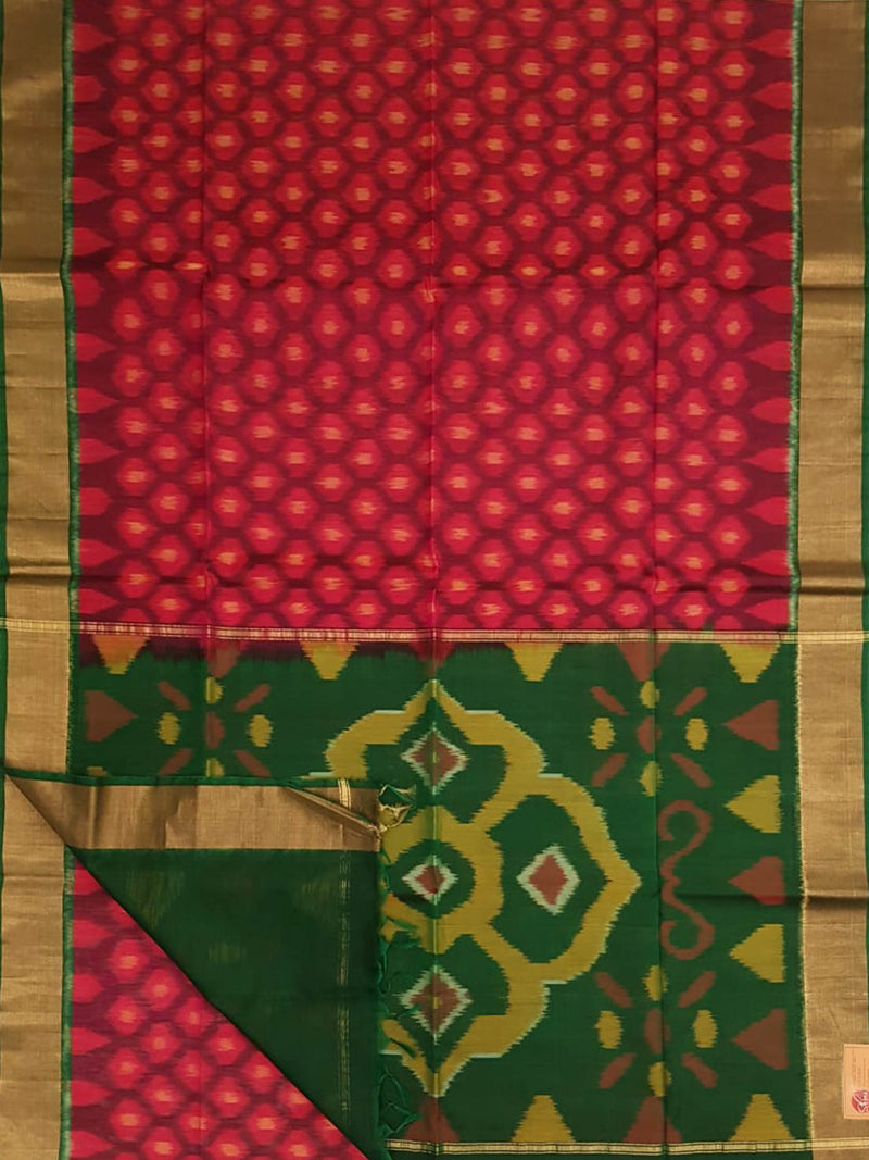 Pomegranate Red & Green - Pochampally Silk Cotton - Shop on ShrusEternity.com