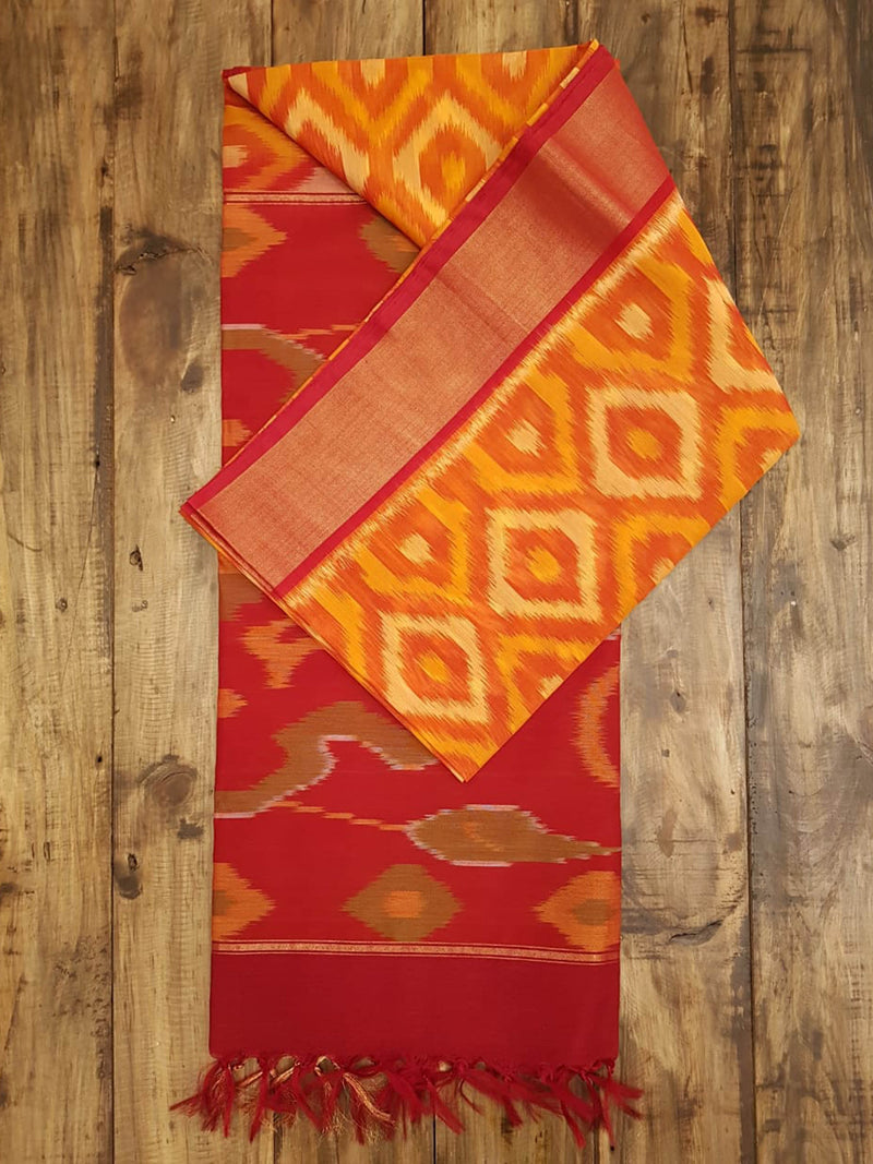 Orange & Red - Pochampally Silk Cotton - Shop on ShrusEternity.com