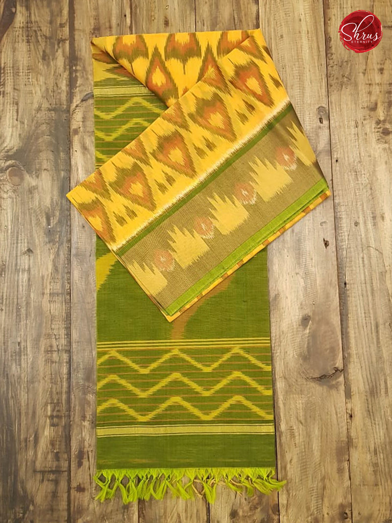 Mustard Yellow & Mehandi Green -  Pochampally Silk Cotton - Shop on ShrusEternity.com