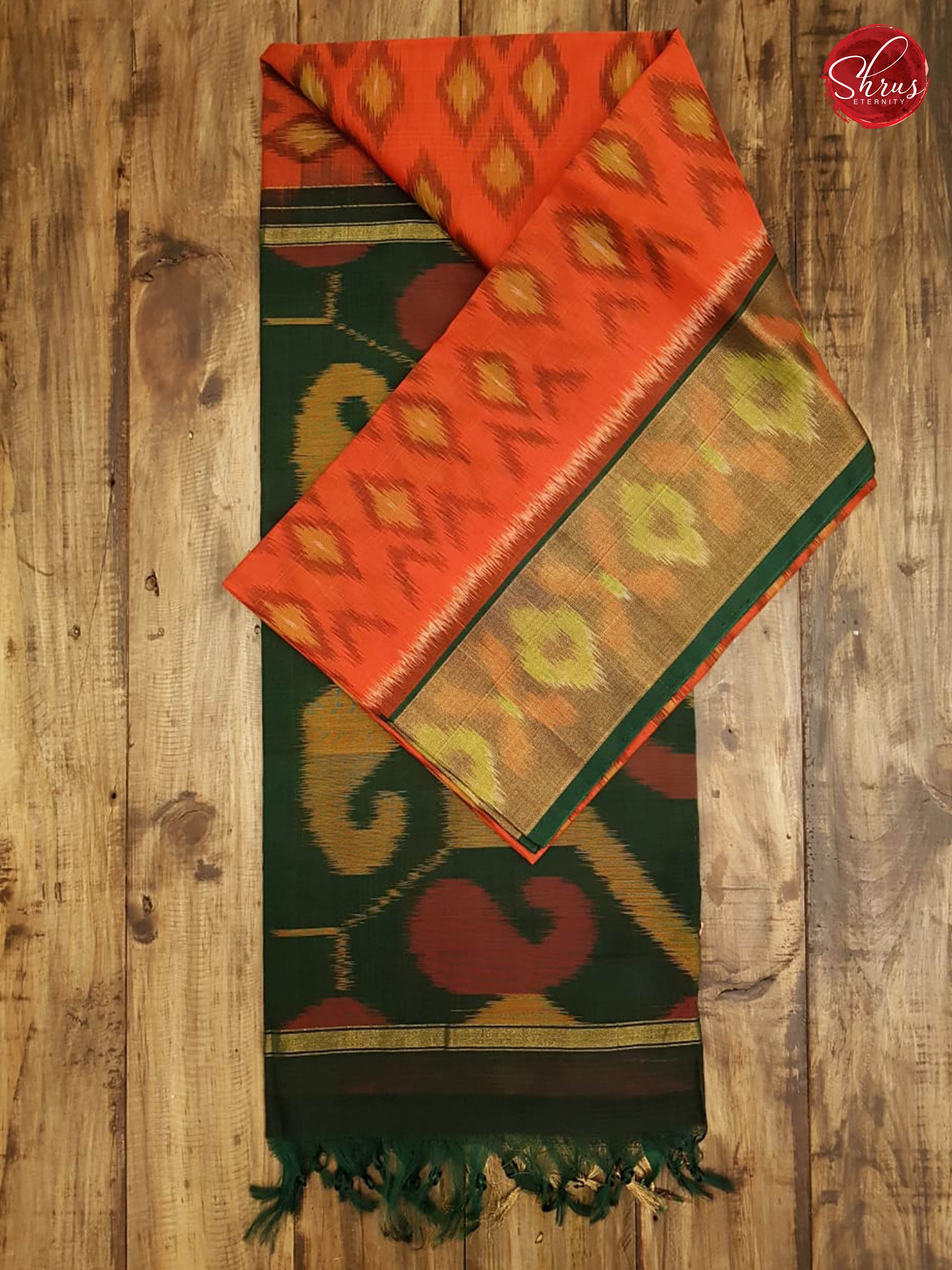 Brick Red & Green - Pochampally Silk Cotton - Shop on ShrusEternity.com