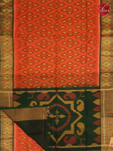 Brick Red & Green - Pochampally Silk Cotton - Shop on ShrusEternity.com