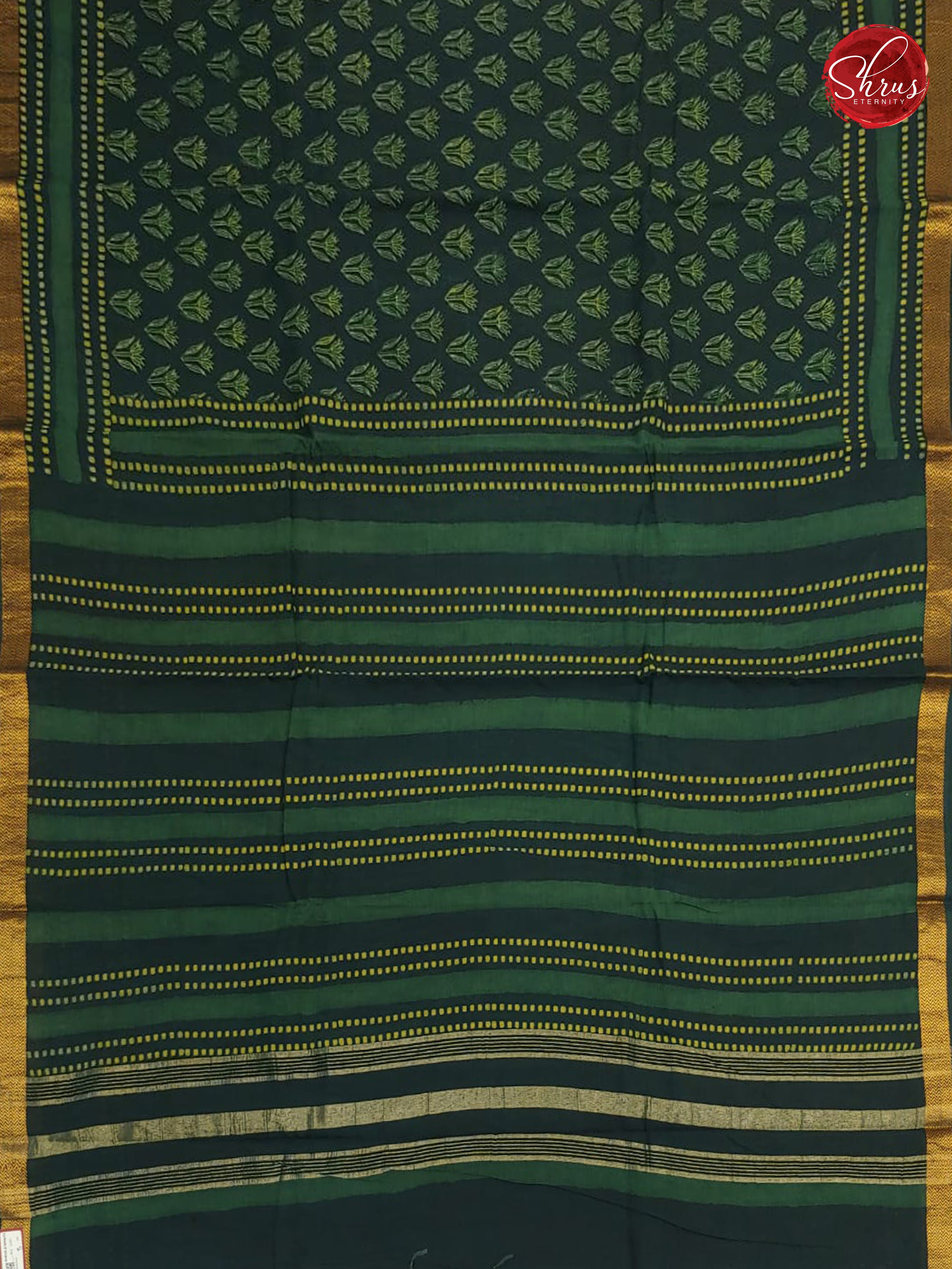 Dark Green(Single Tone) - Mangalagiri Cotton(Ajrakh Print) - Shop on ShrusEternity.com