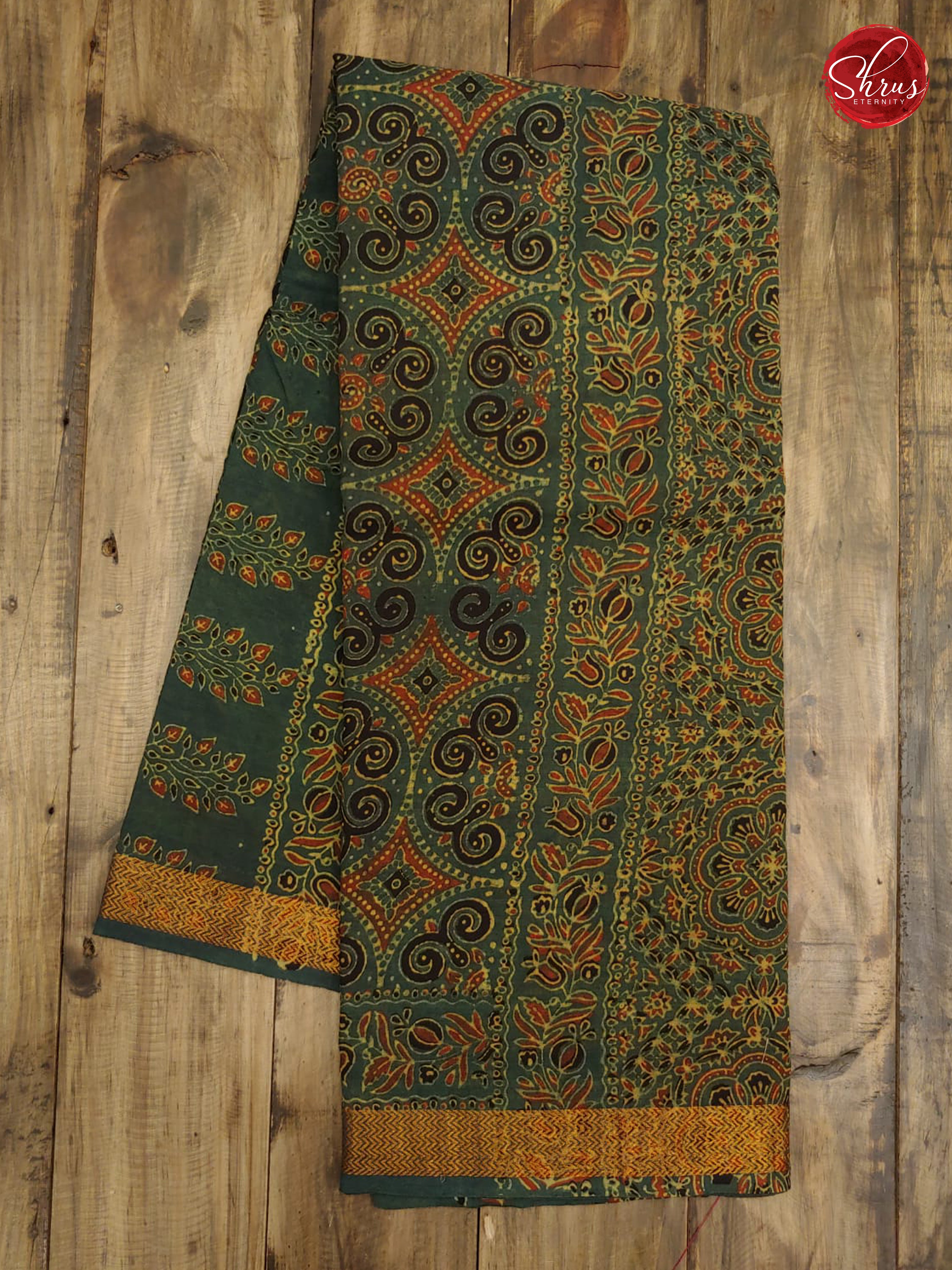 Dark Green(Single Tone) - Mangalagiri Cotton(Ajrakh Print) - Shop on ShrusEternity.com