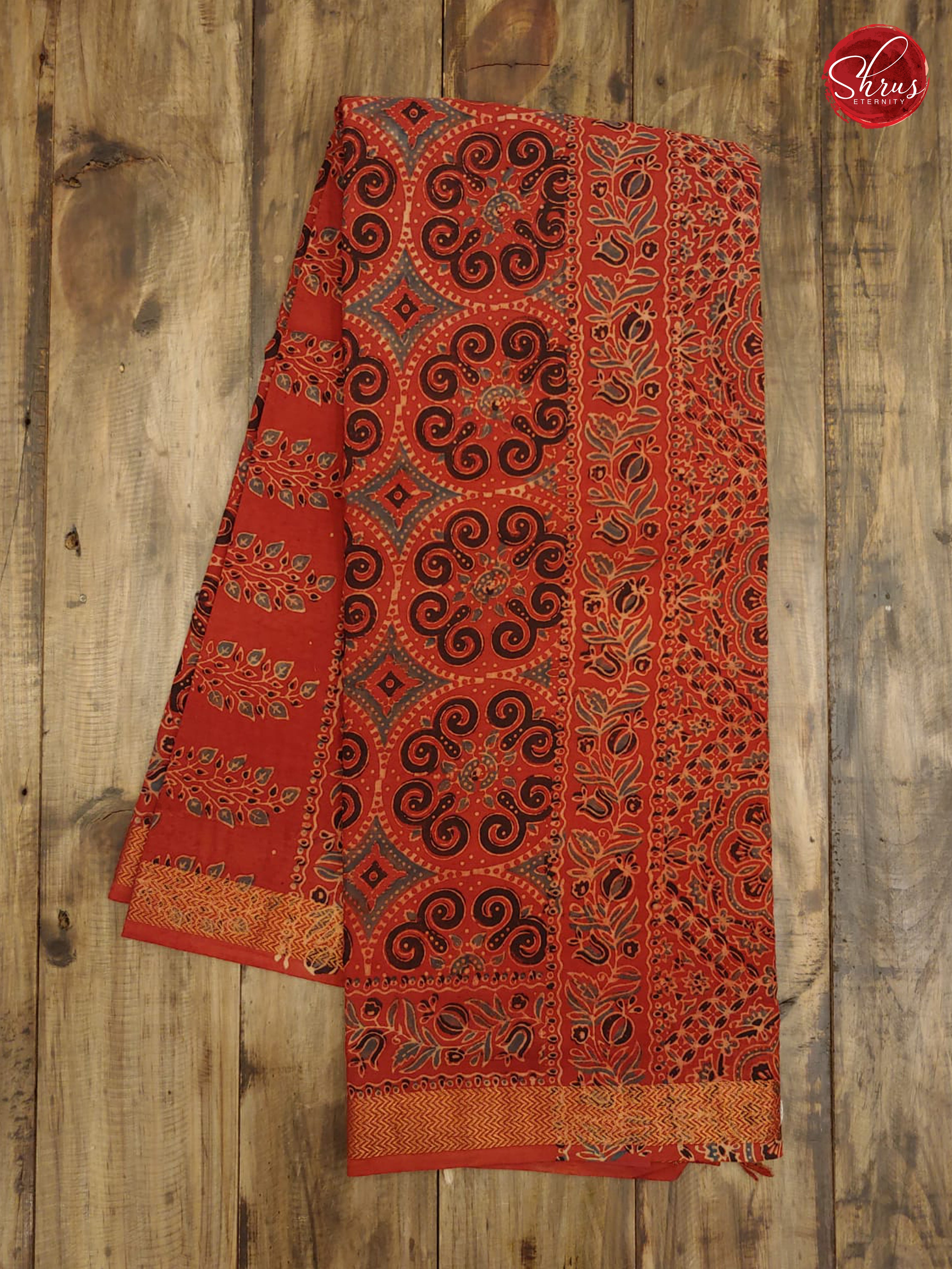 Red(Single Tone) - Mangalagiri Cotton(Ajrakh Print) - Shop on ShrusEternity.com