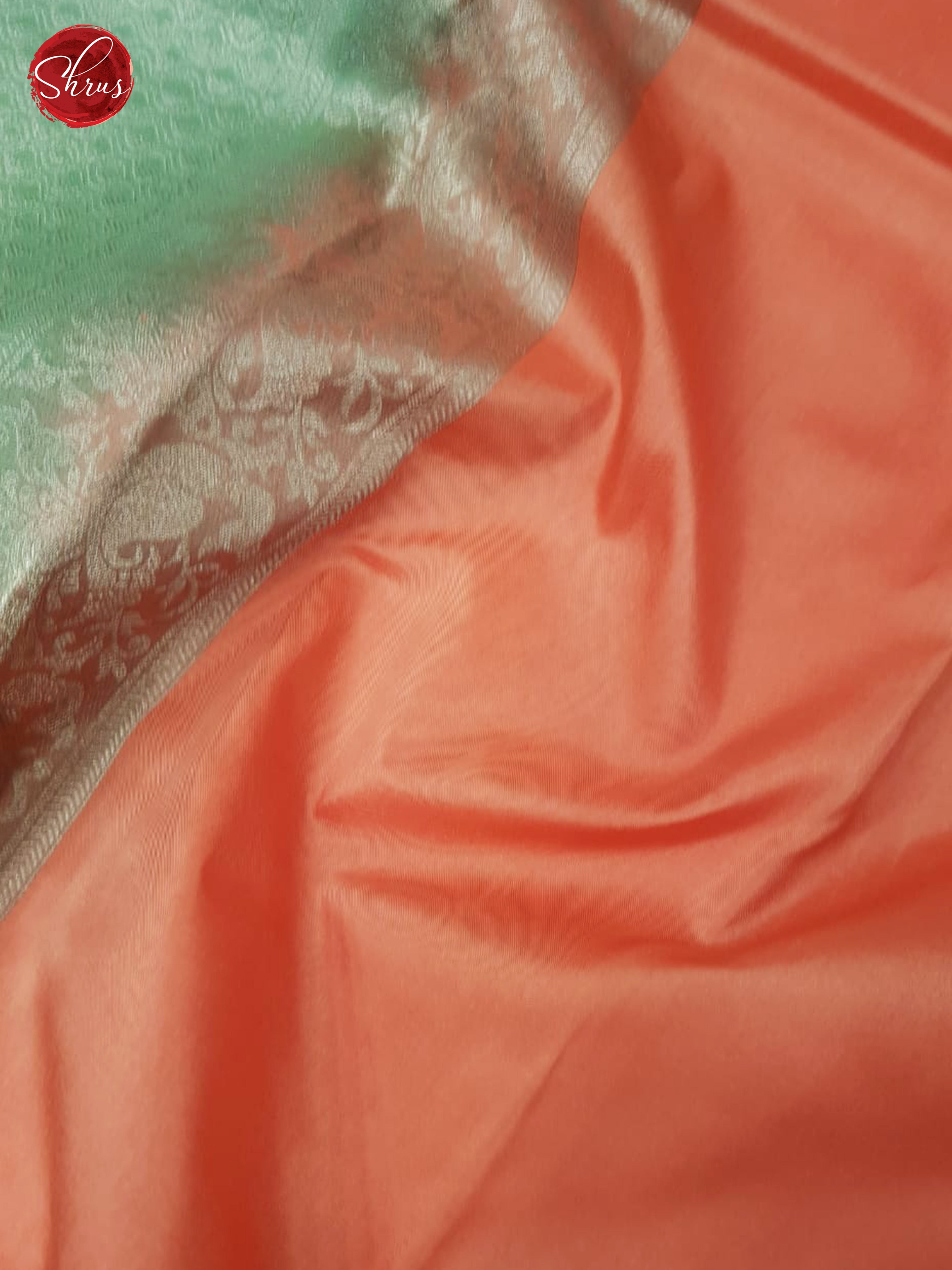 Orangish Pink & Green - Kanchipuram Silk with Border & Silver Zari - Shop on ShrusEternity.com
