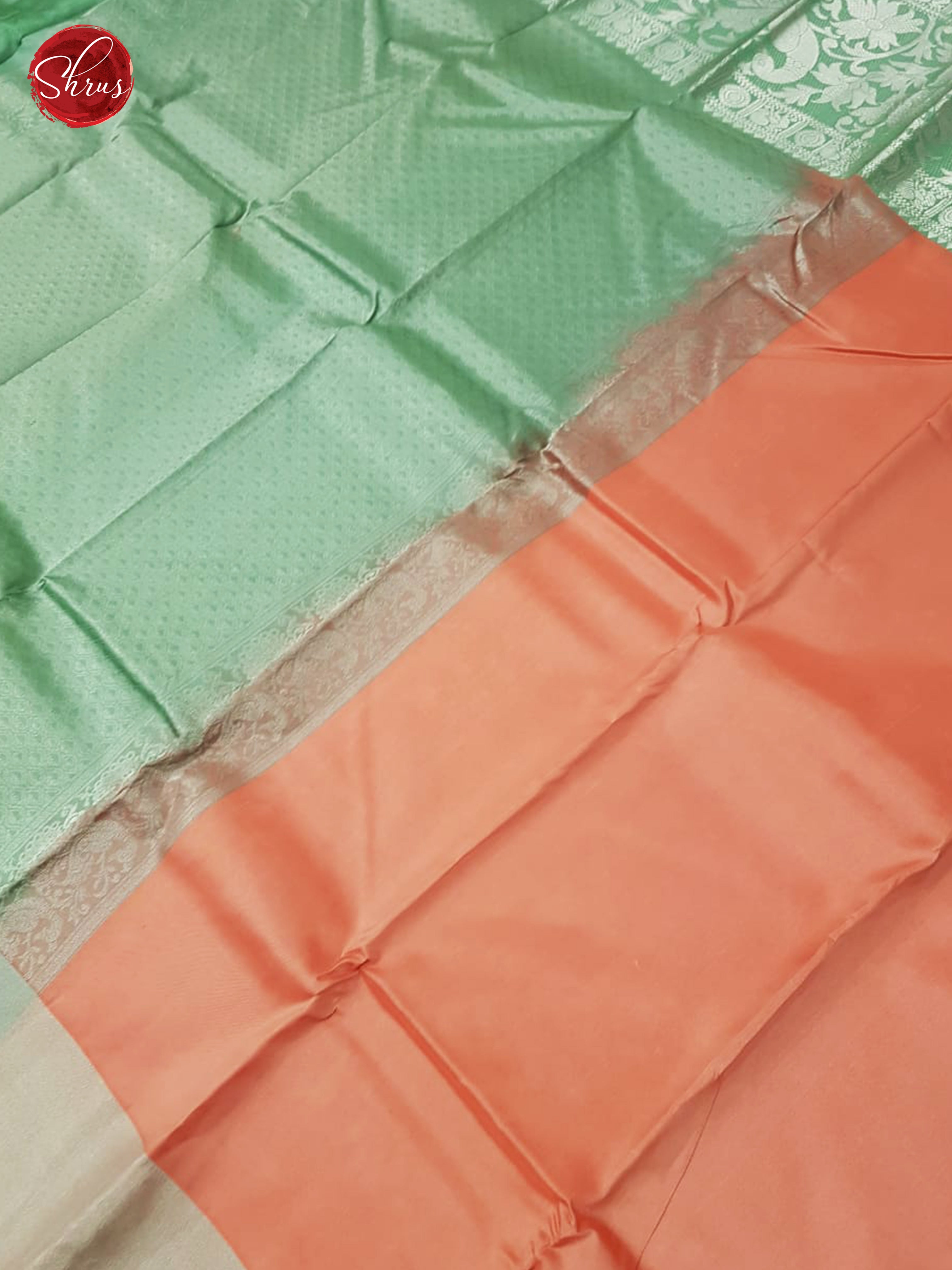 Orangish Pink & Green - Kanchipuram Silk with Border & Silver Zari - Shop on ShrusEternity.com