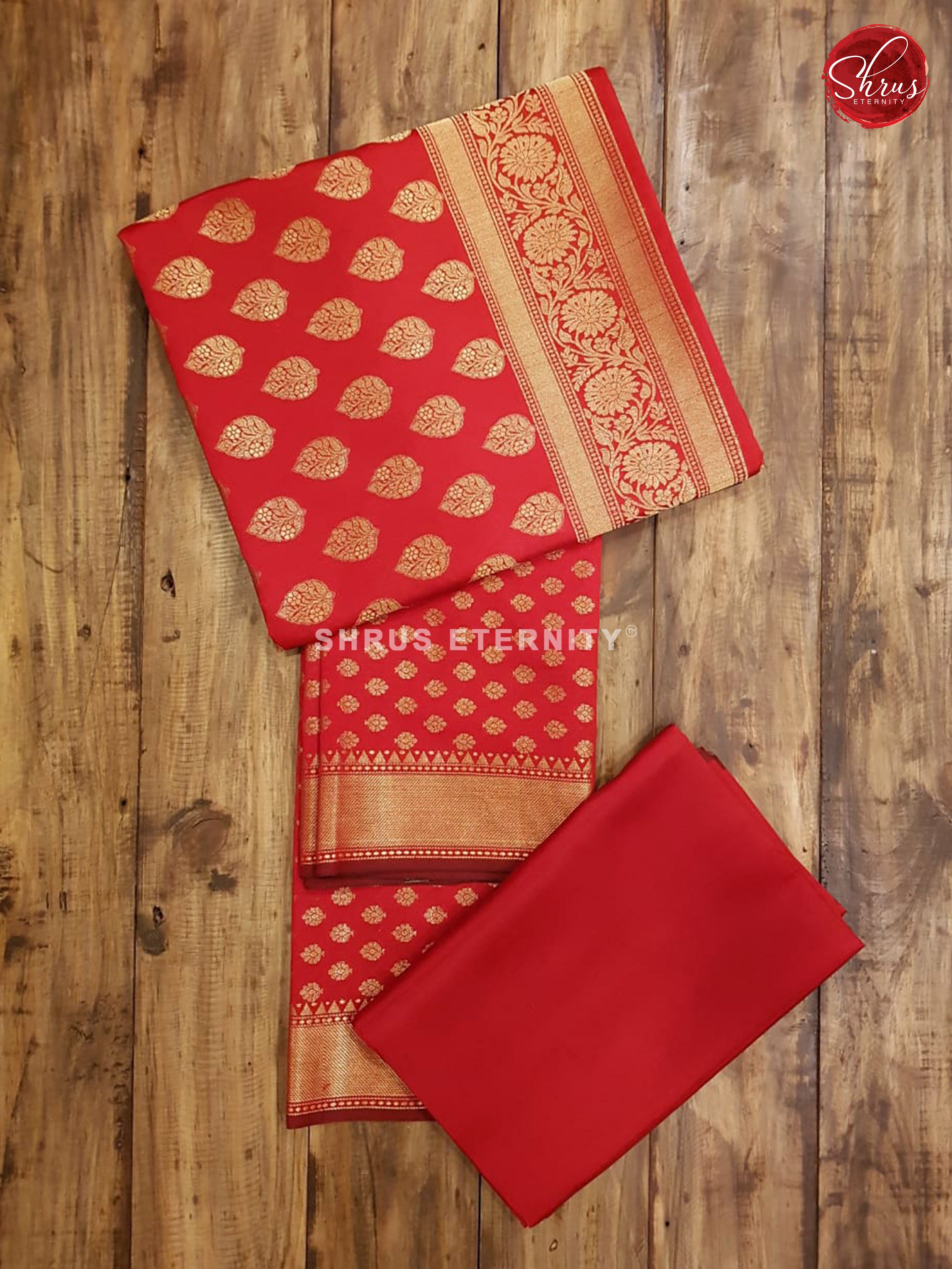 Red (Single Tone) - Semi Banarasi  Suit - Shop on ShrusEternity.com