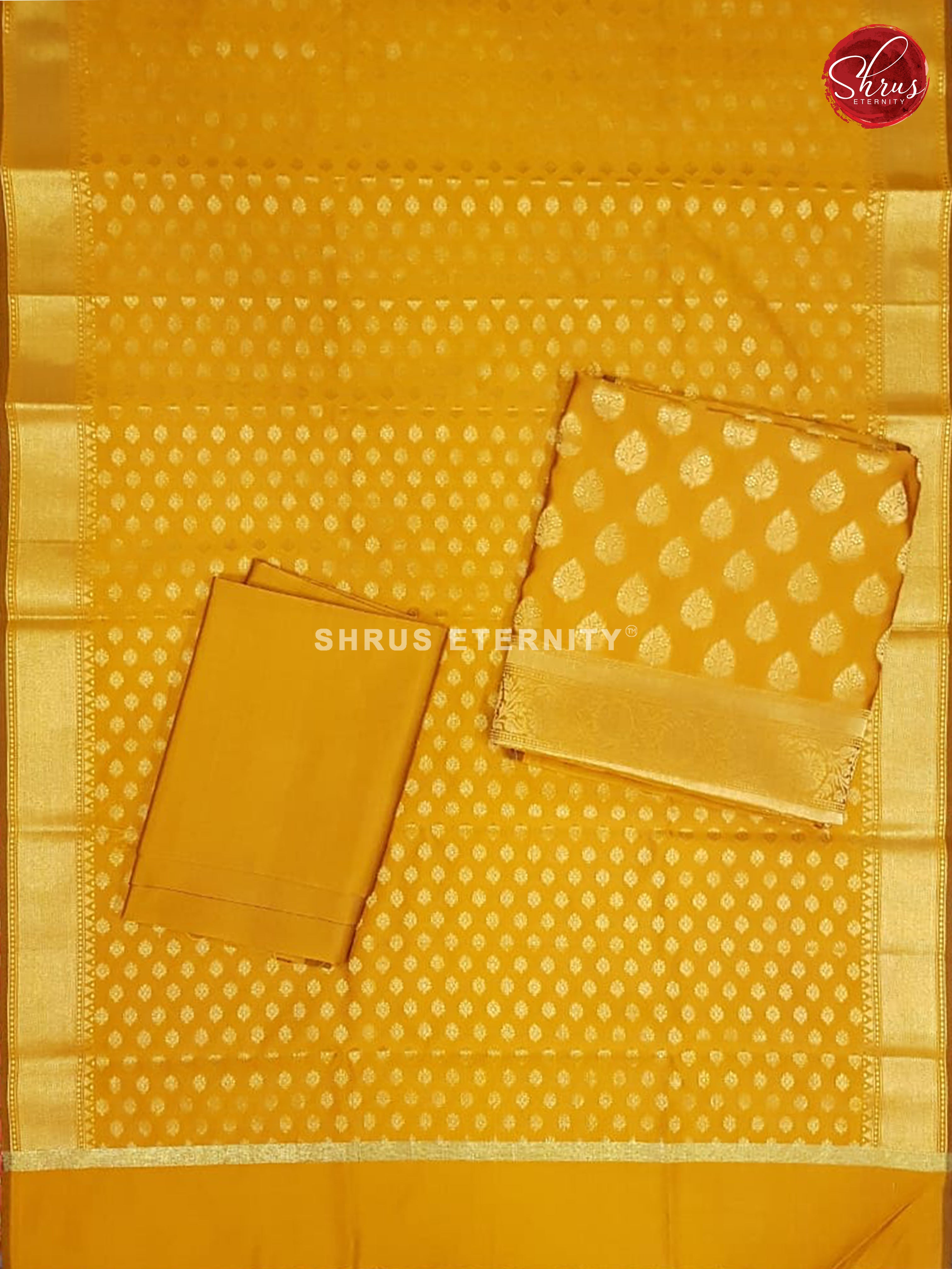 Mustard Yellow(Single Tone) - Semi Banarasi  Suit - Shop on ShrusEternity.com