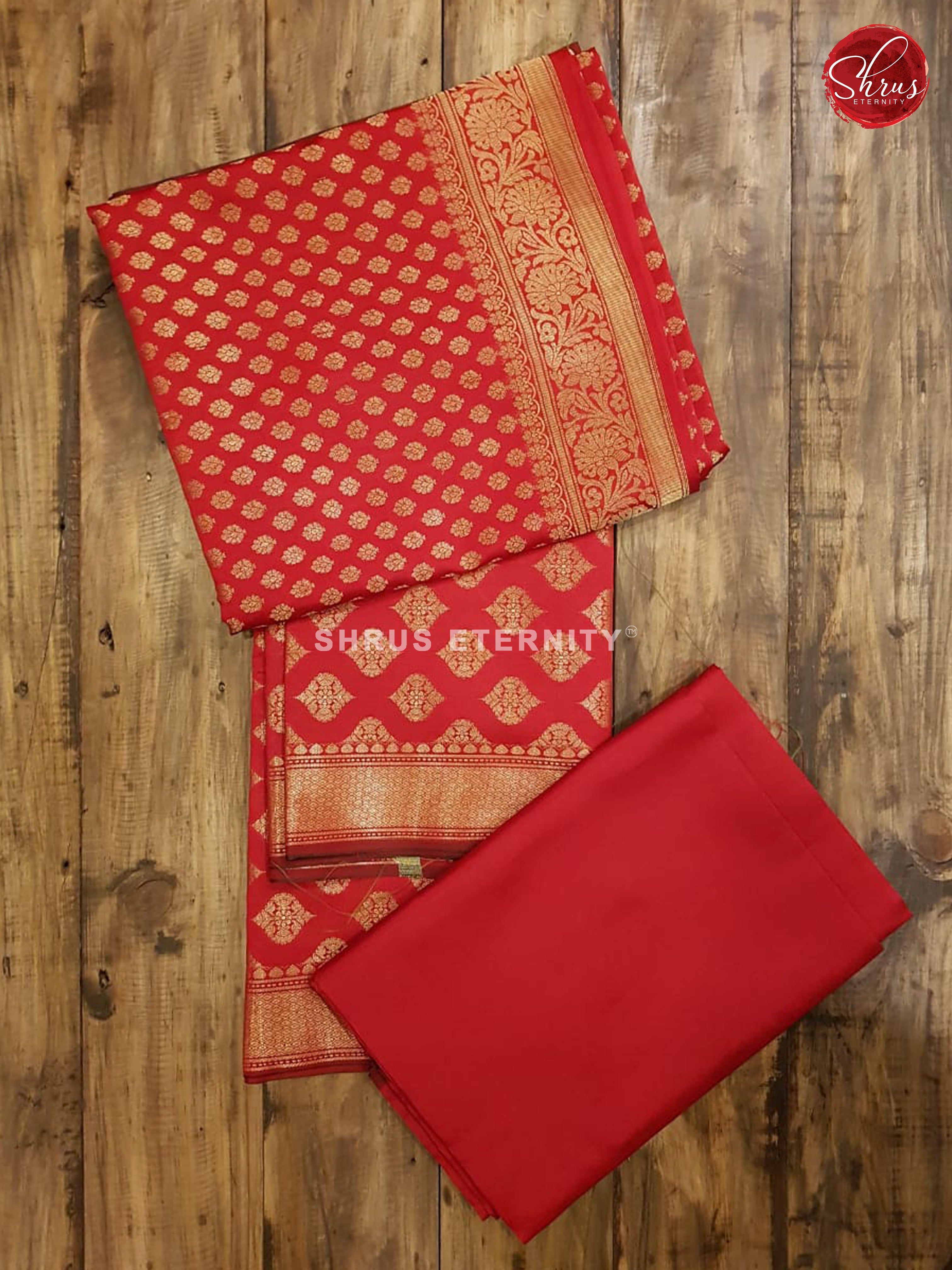 Red (Single Tone) - Semi Banarasi  Suit - Shop on ShrusEternity.com