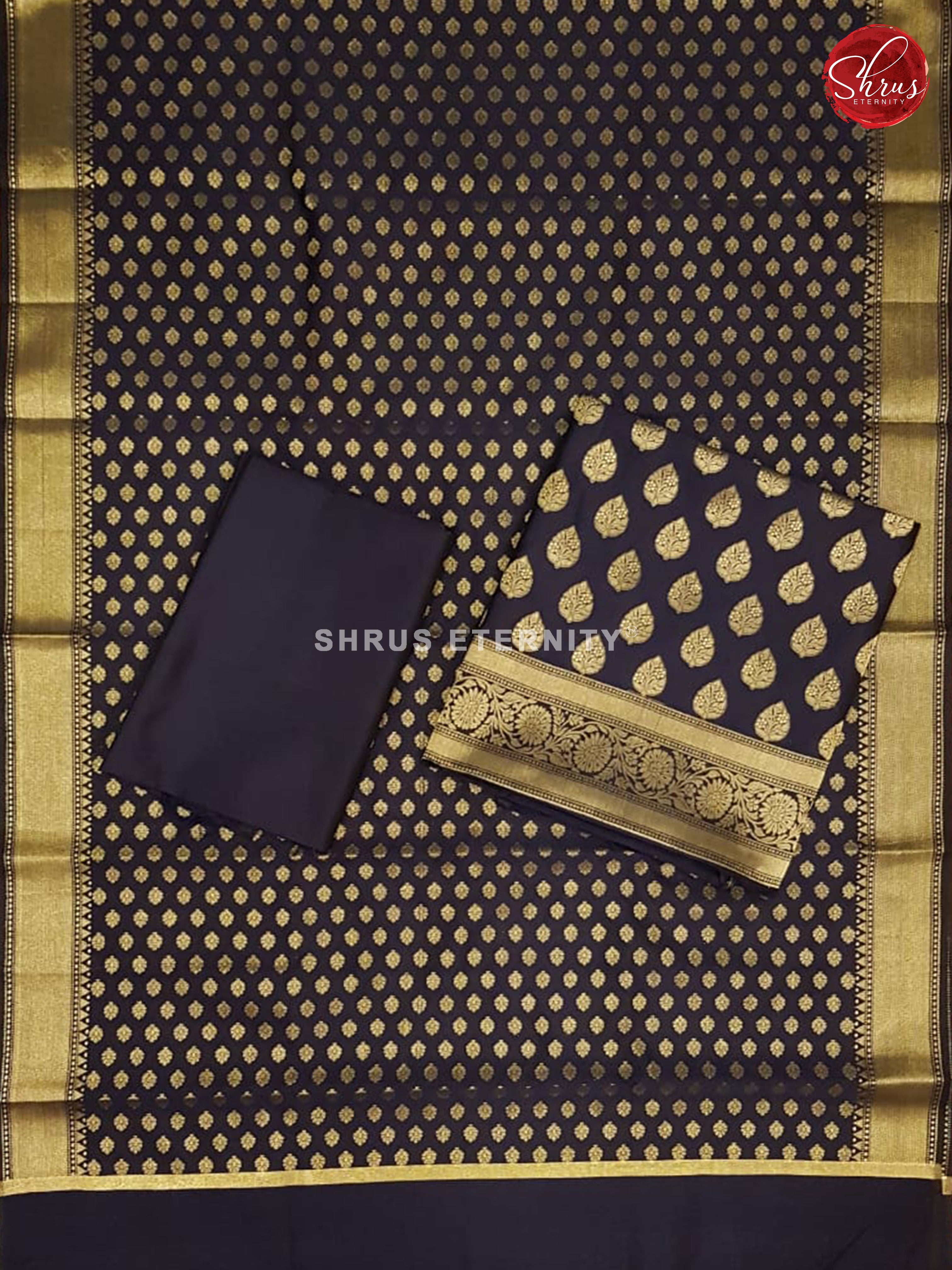 Navy Blue(Single Tone) - Semi Banarasi  Suit - Shop on ShrusEternity.com