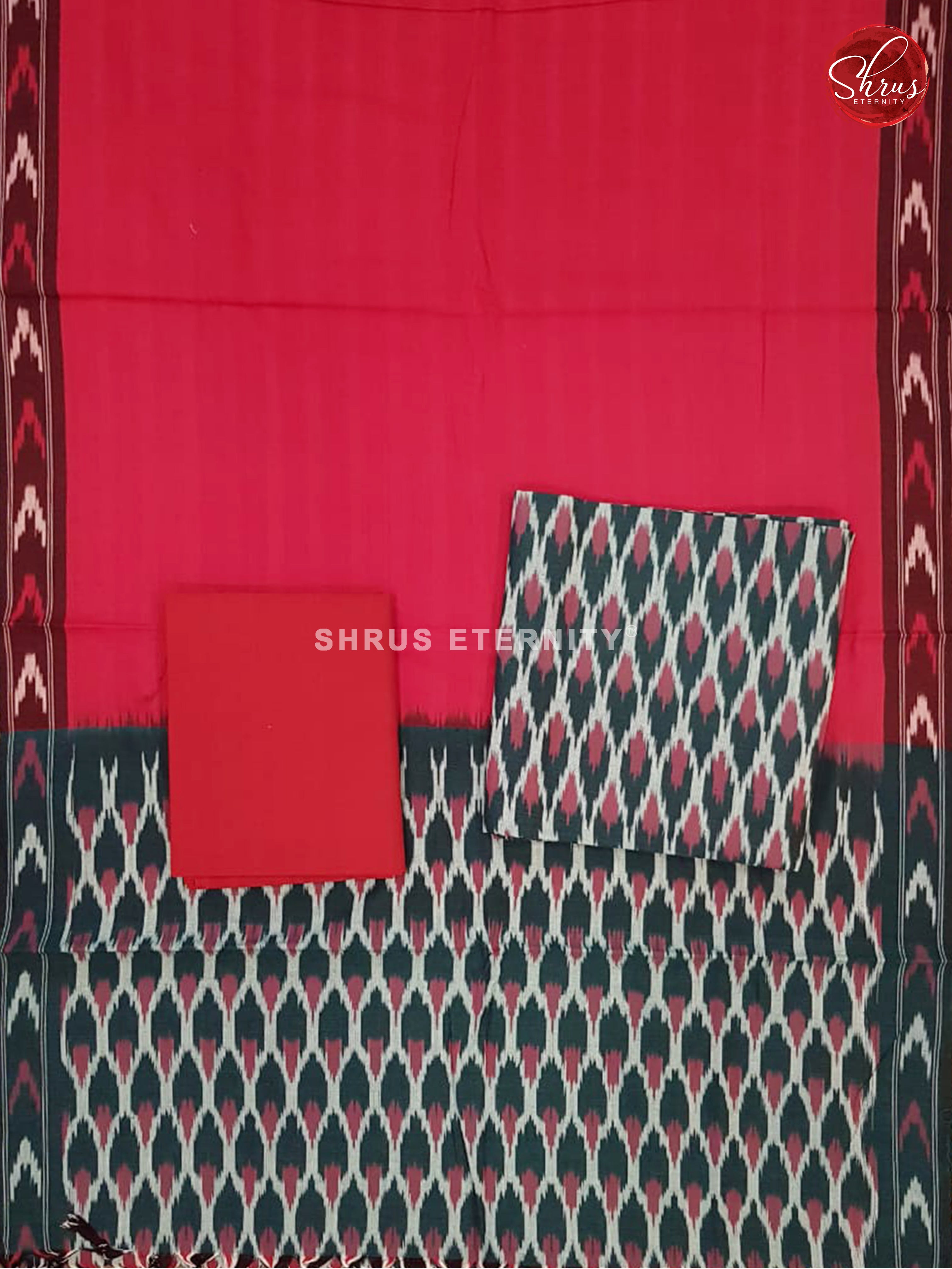 Green & Red  - Ikkat Cotton Salwar - Shop on ShrusEternity.com