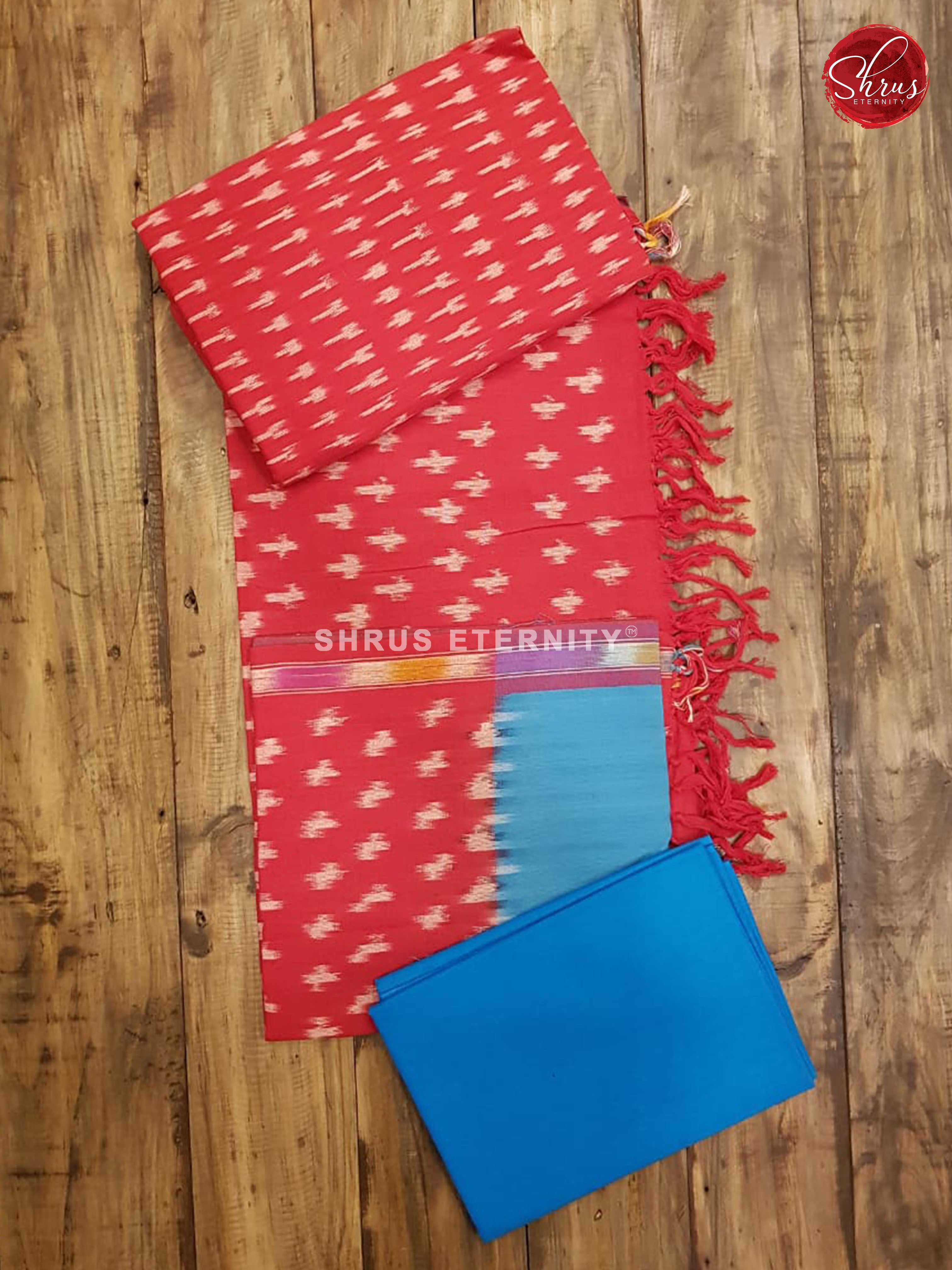 Red & Blue - Ikkat Cotton Salwar - Shop on ShrusEternity.com