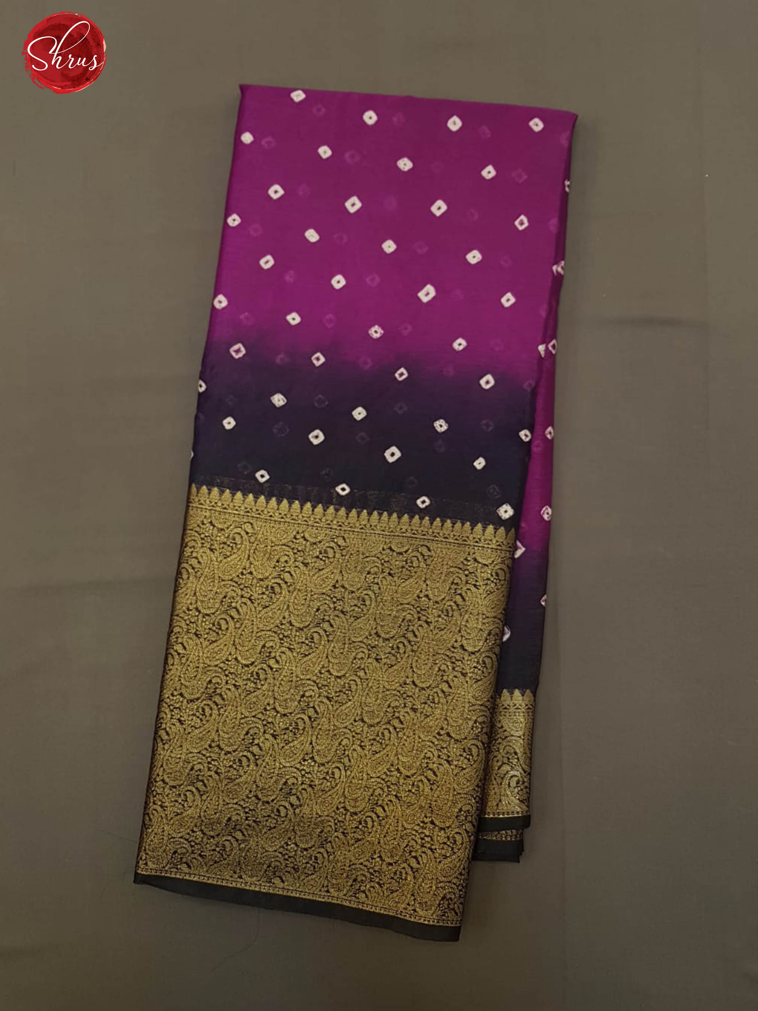 Purple & Blue -Art Bandhini with bandhini buttas on the body & Contrast Zari Border - Shop on ShrusEternity.com