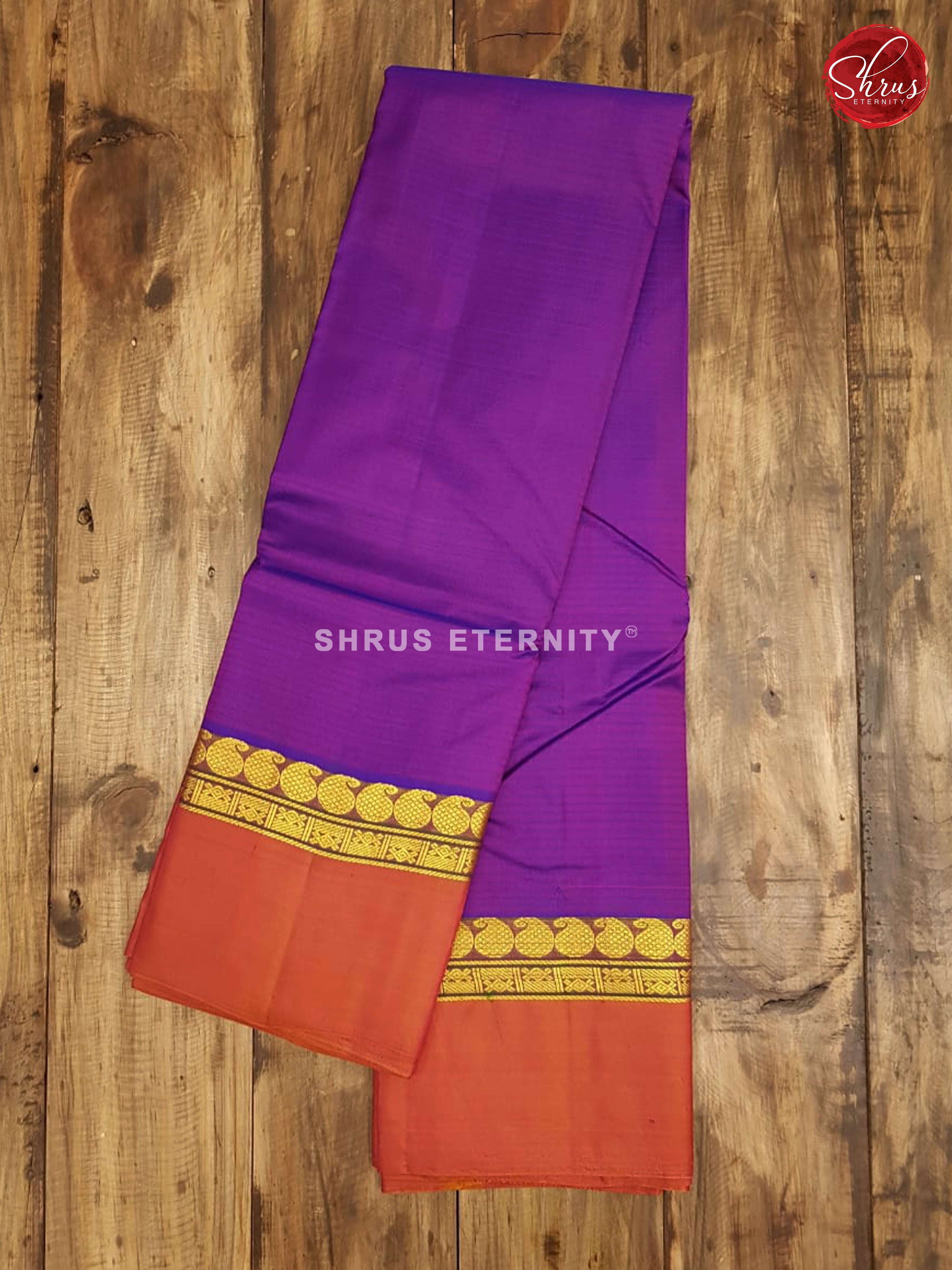 Purple & Orange - Kanchipuram Silk - Shop on ShrusEternity.com