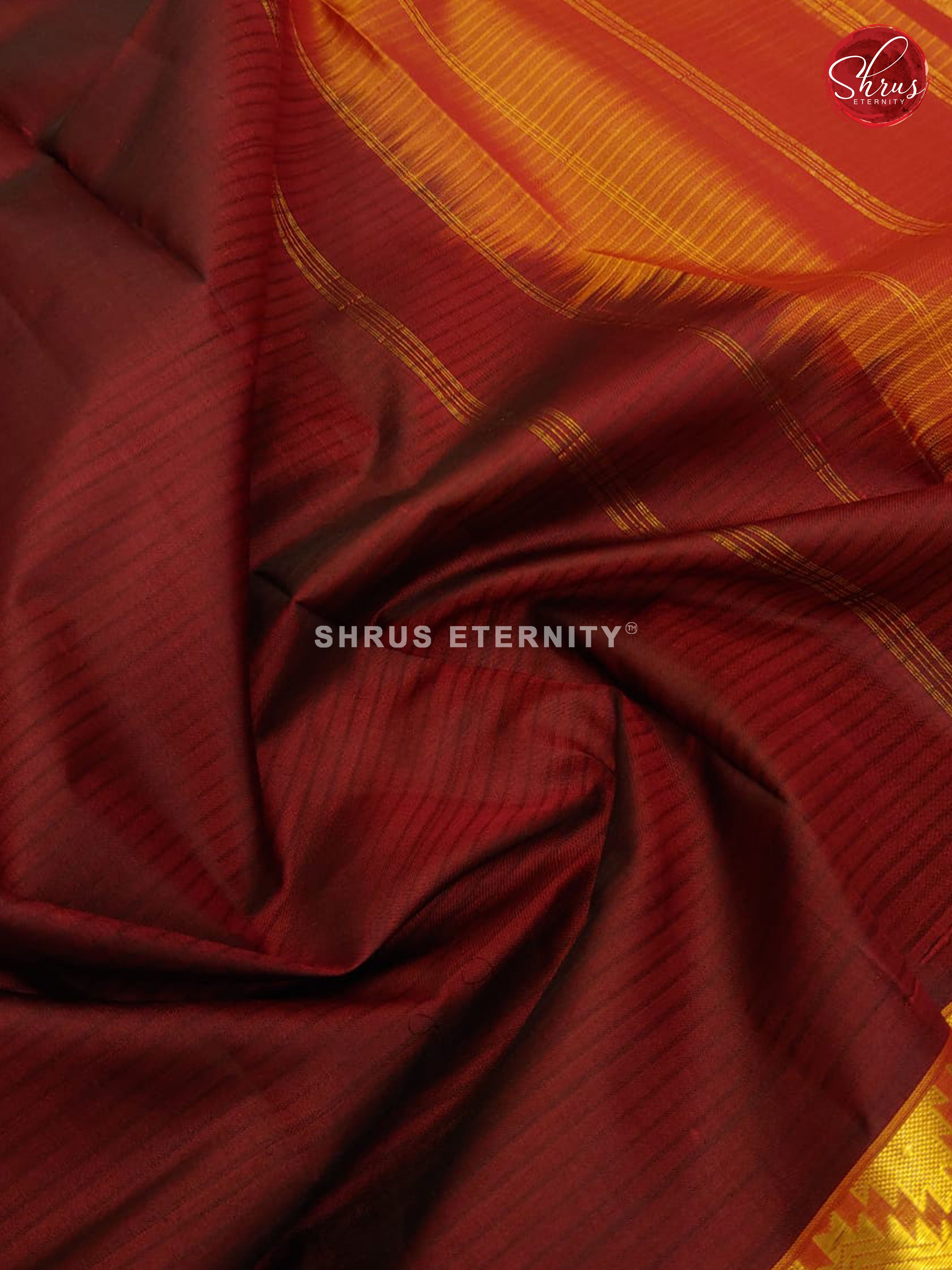 Maroon & Orange - Kanchipuram Silk - Shop on ShrusEternity.com