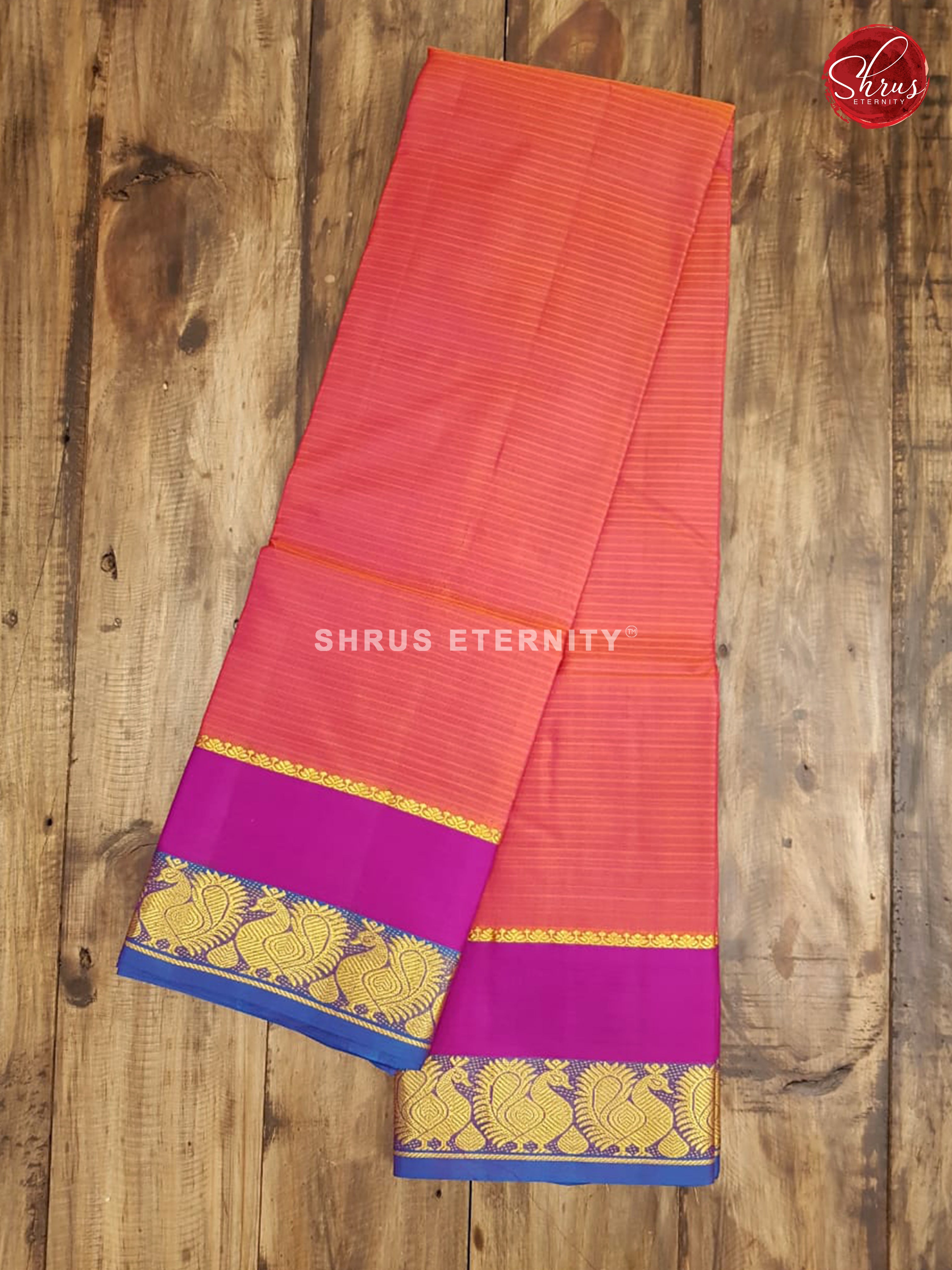 Orange & Blue - Kanchipuram Silk - Shop on ShrusEternity.com