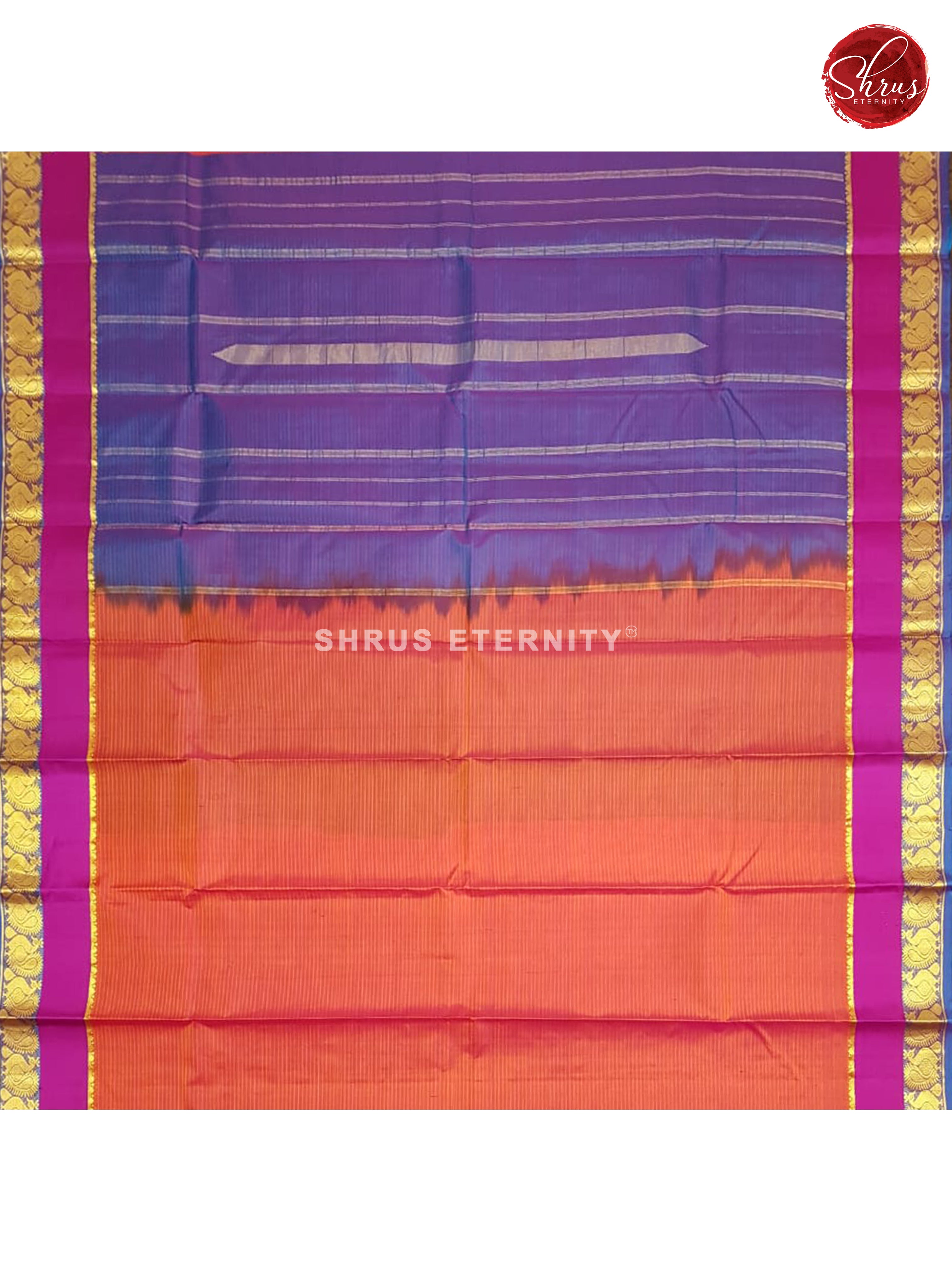 Orange & Blue - Kanchipuram Silk - Shop on ShrusEternity.com