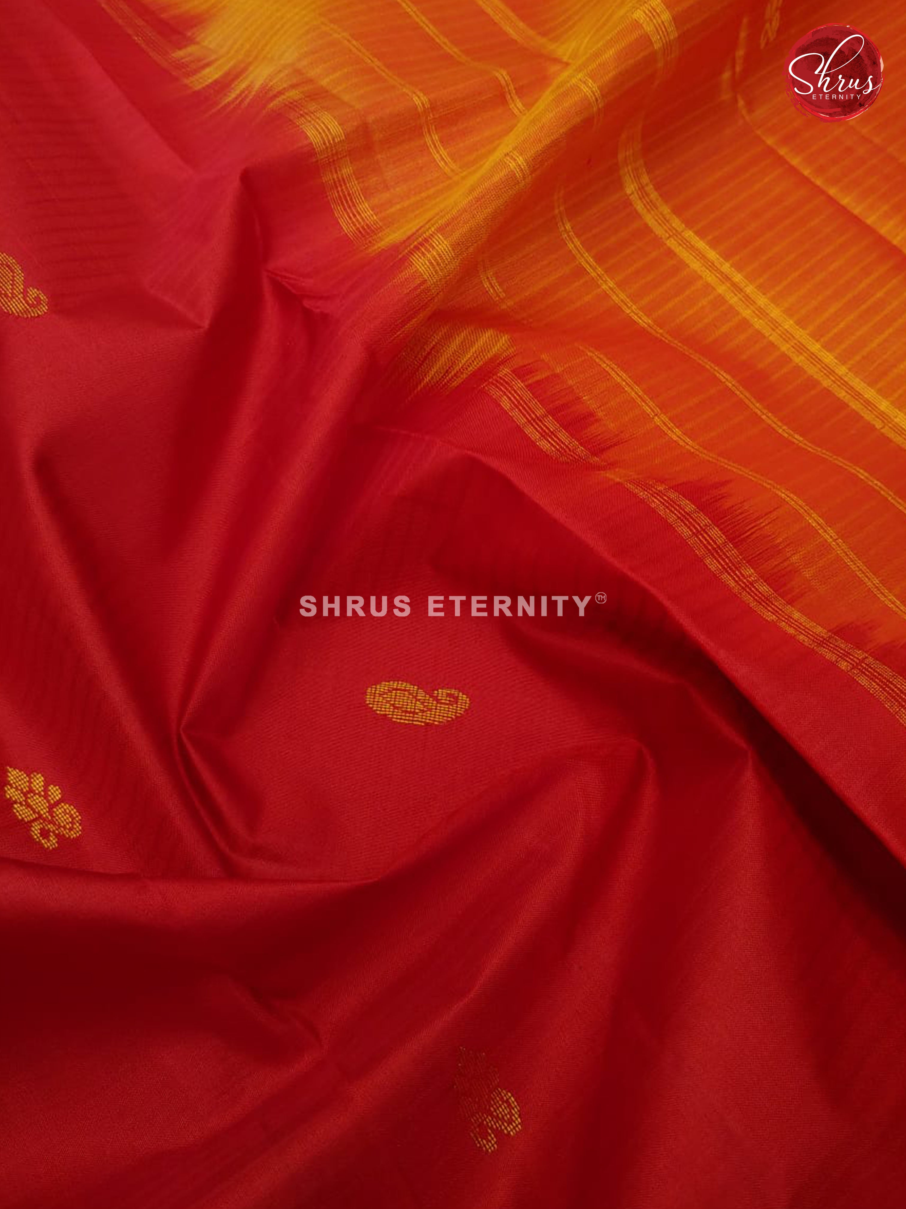 Red & Mustard - Kanchipuram Silk - Shop on ShrusEternity.com