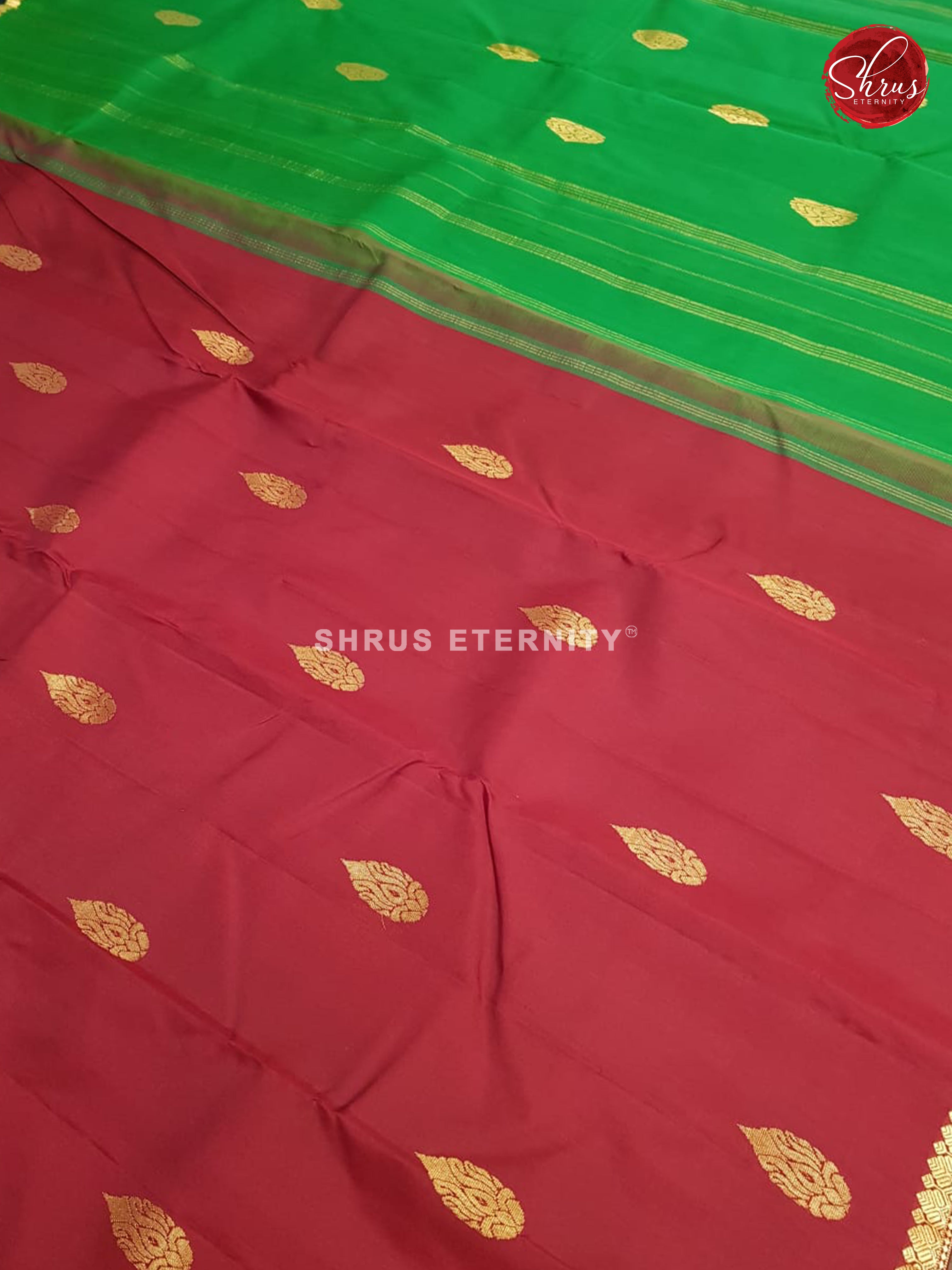 Maroon & Green - Kanchipuram Silk - Shop on ShrusEternity.com