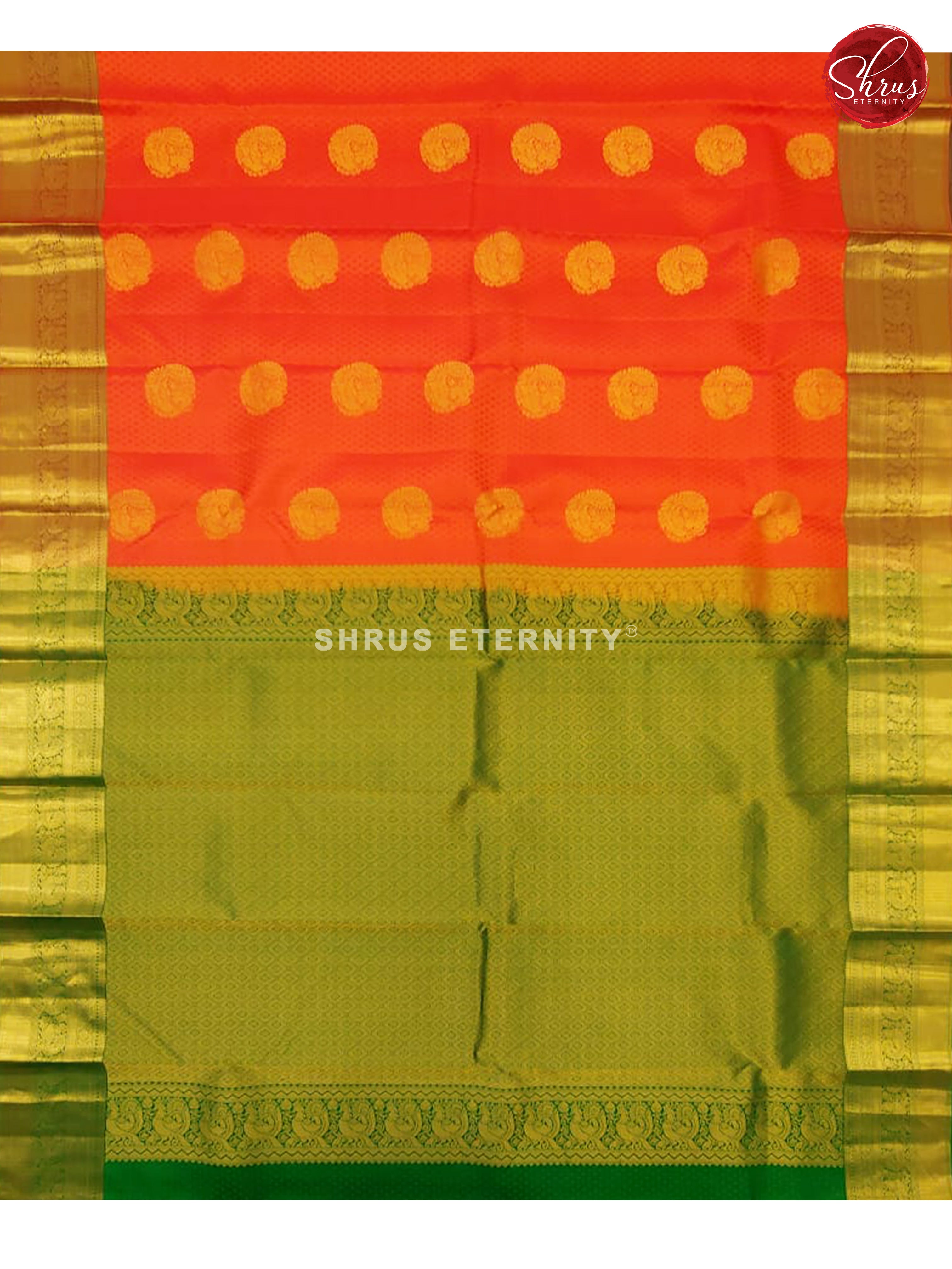 Sunset Orange & Bottle Green - Kanchipuram Silk - Shop on ShrusEternity.com