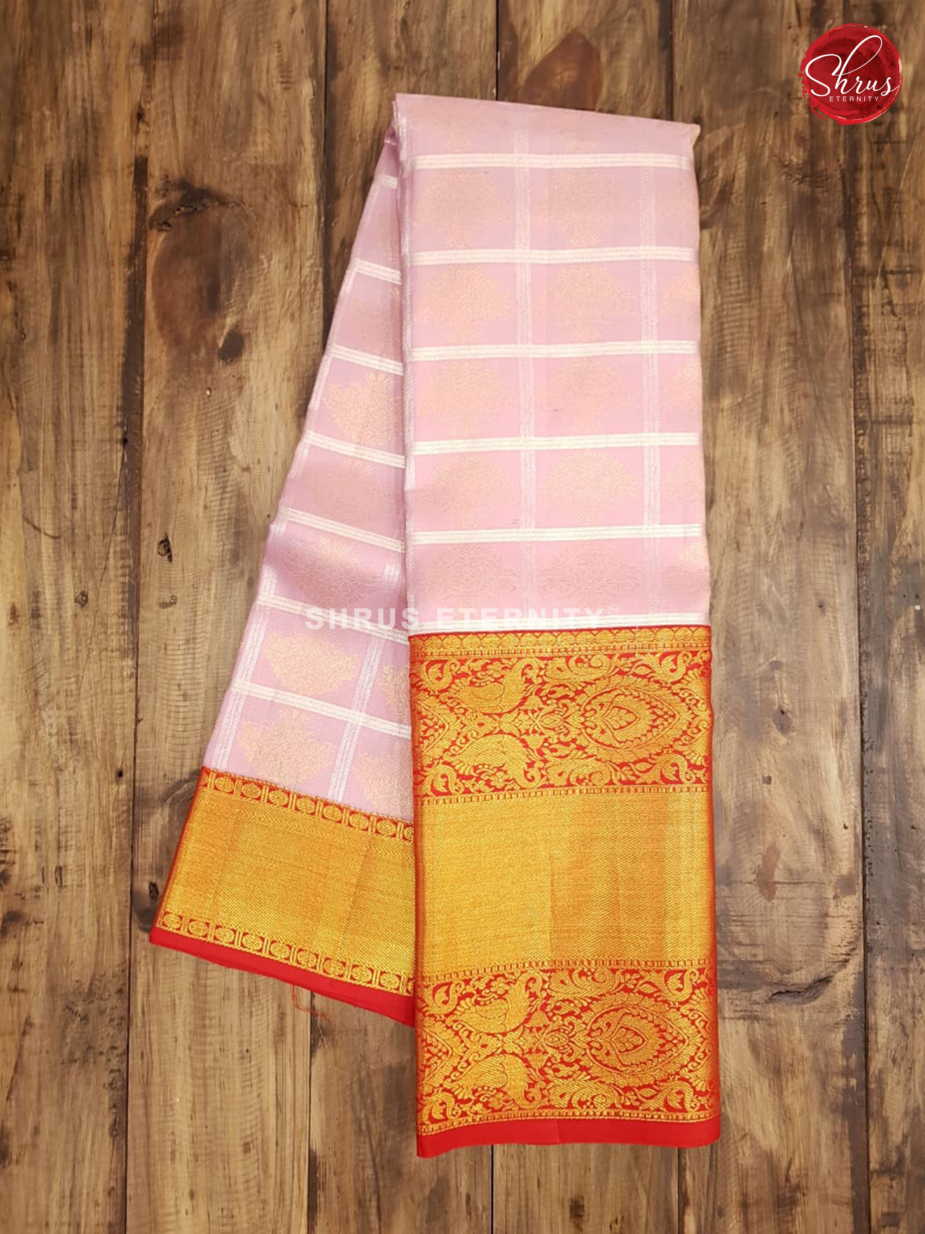 Light Lavender & Red - Kanchipuram Silk - Shop on ShrusEternity.com