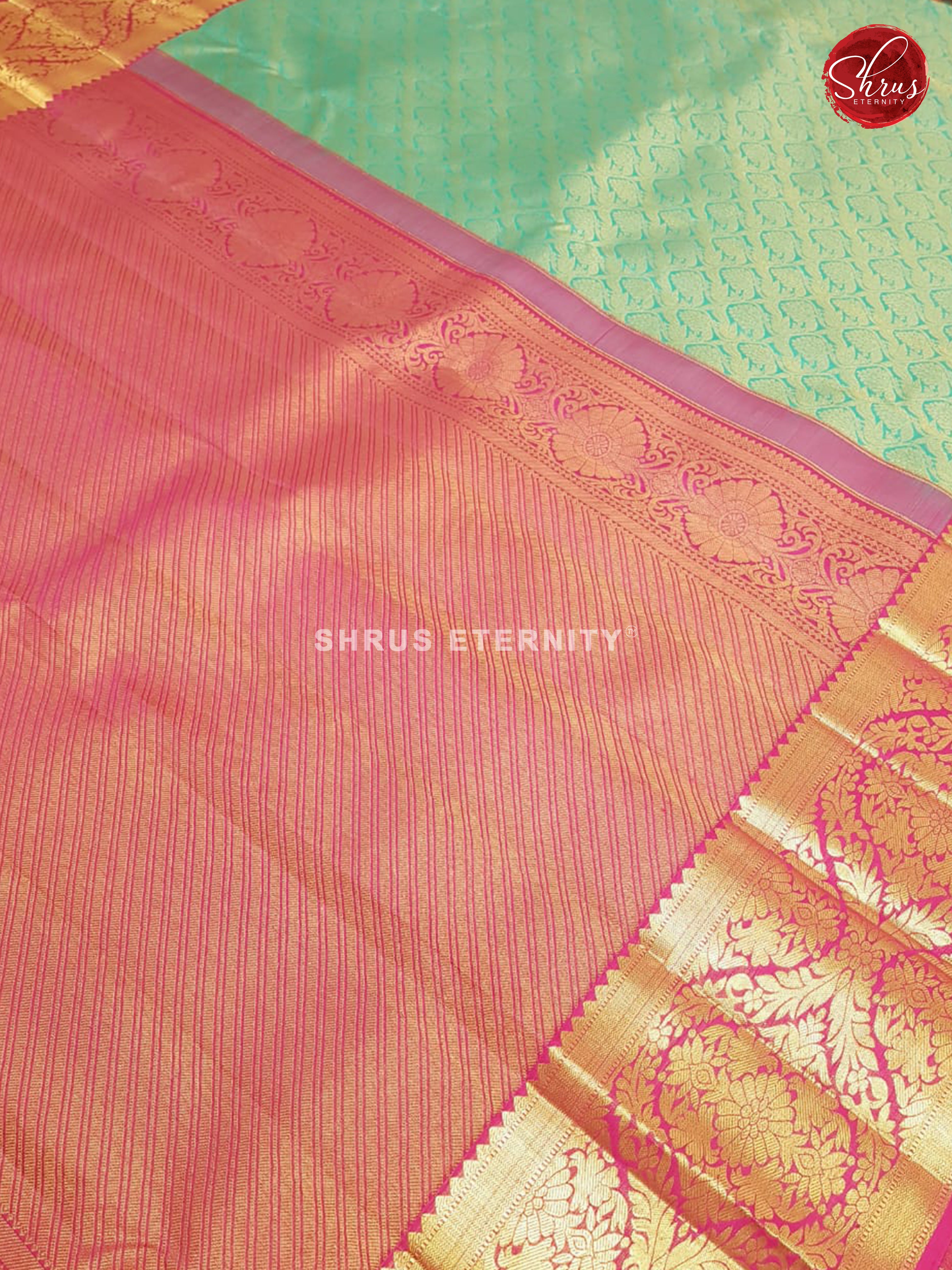 Teal Green & Pink - Kanchipuram Silk - Shop on ShrusEternity.com