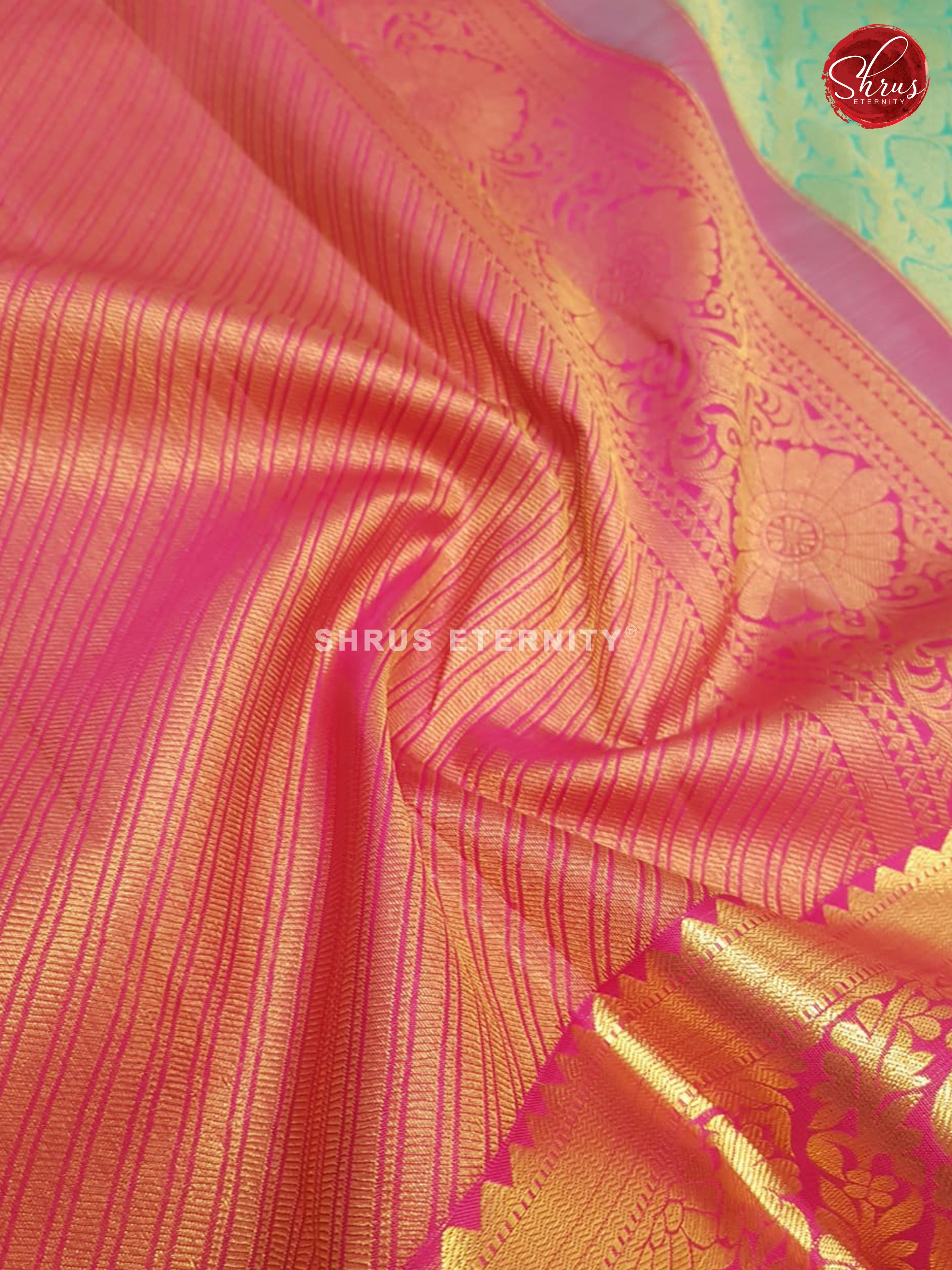 Teal Green & Pink - Kanchipuram Silk - Shop on ShrusEternity.com