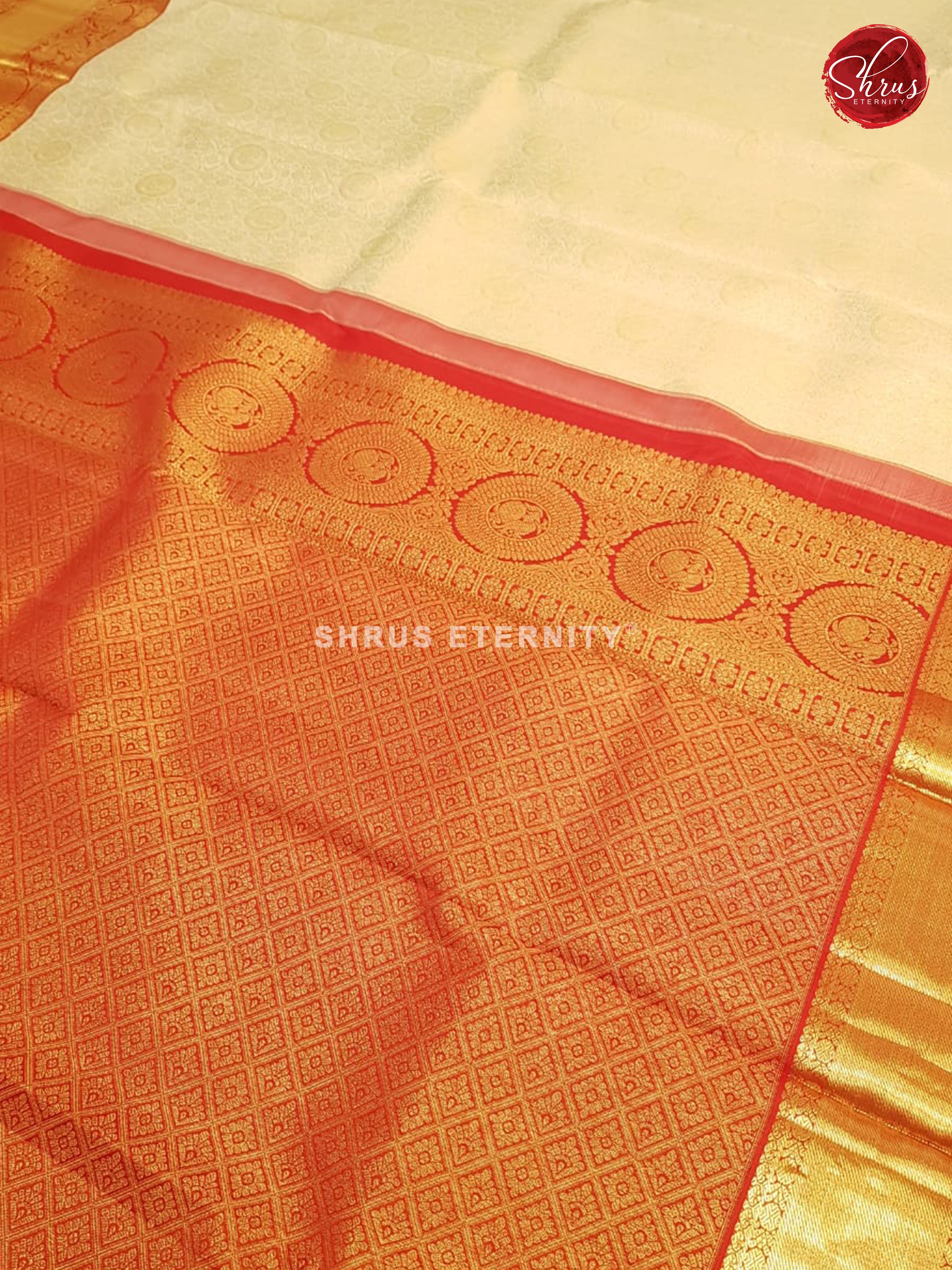 Cream  & Red - Kanchipuram Silk - Shop on ShrusEternity.com