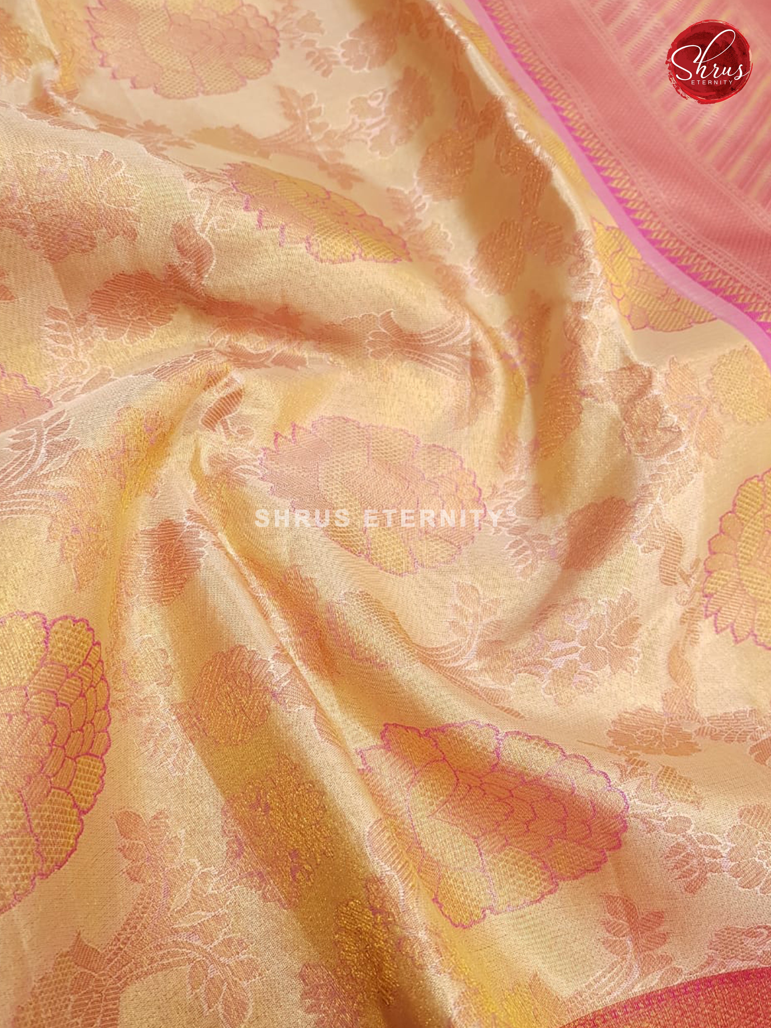 Cream & Pink - Kanchipuram Silk - Shop on ShrusEternity.com