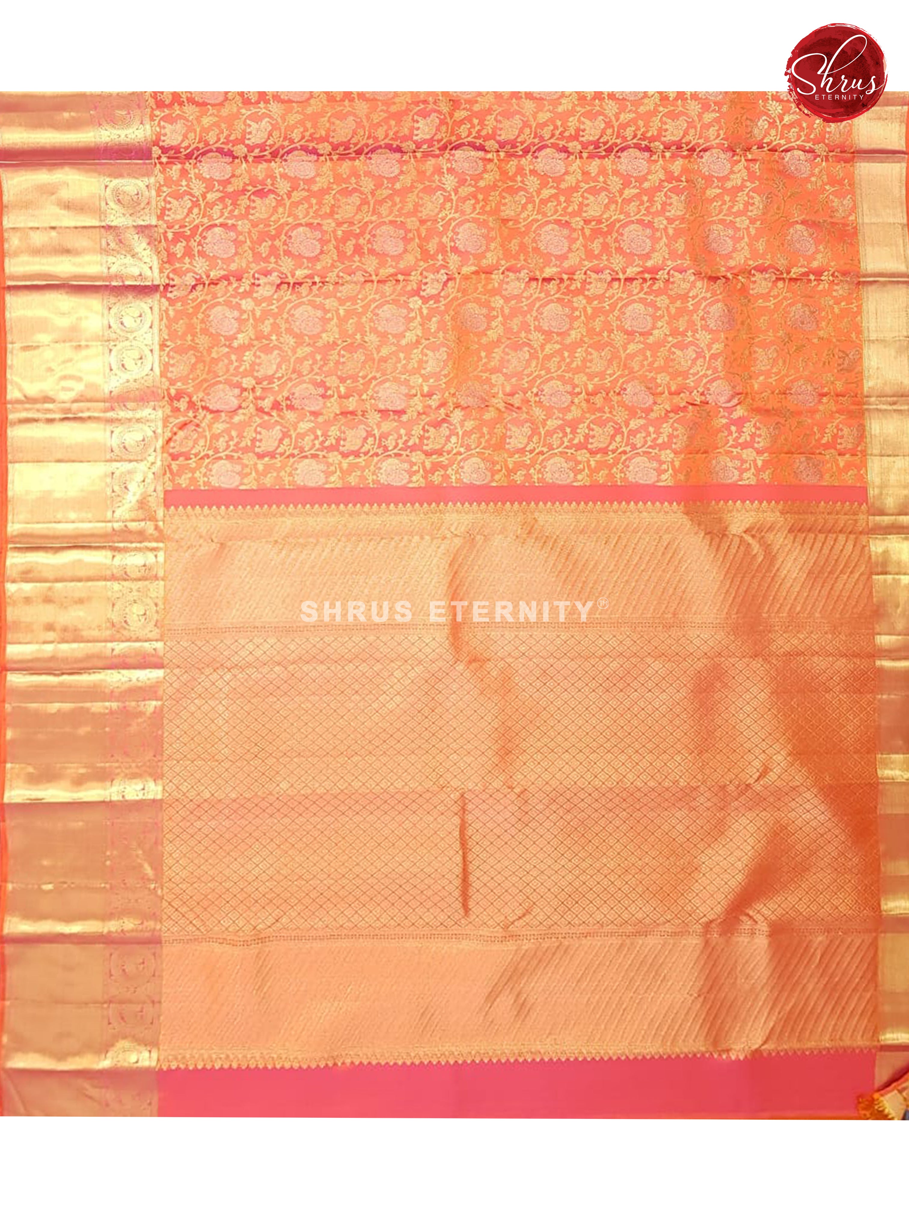 Orangish Pink (Single Tone) - Kanchipuram Silk - Shop on ShrusEternity.com
