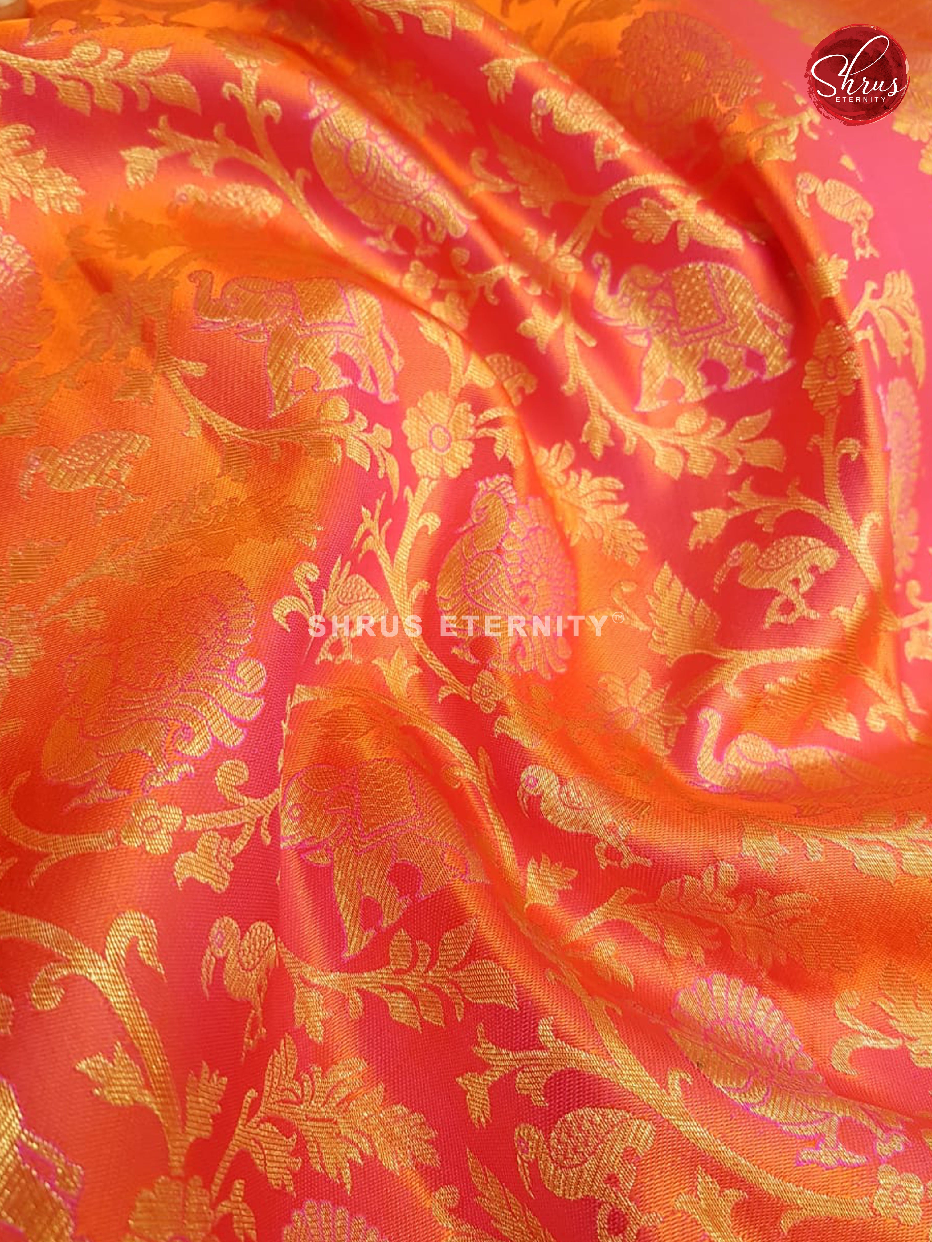 Orangish Pink (Single Tone) - Kanchipuram Silk - Shop on ShrusEternity.com