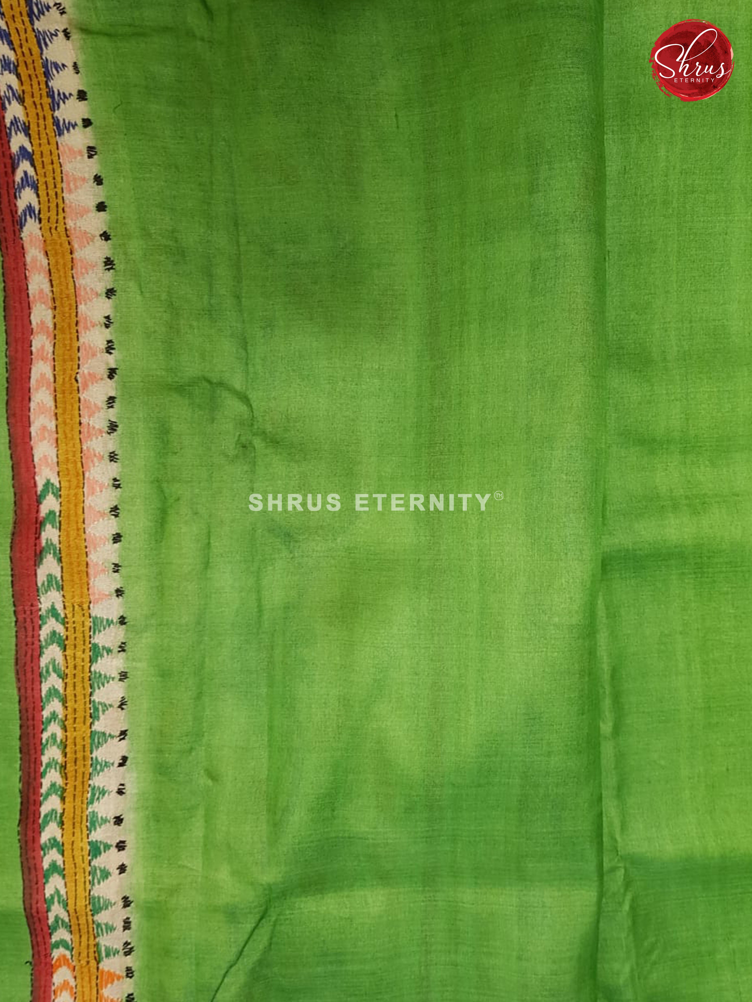 Green (Single Tone) - Tussar (Kantha stitch) - Shop on ShrusEternity.com