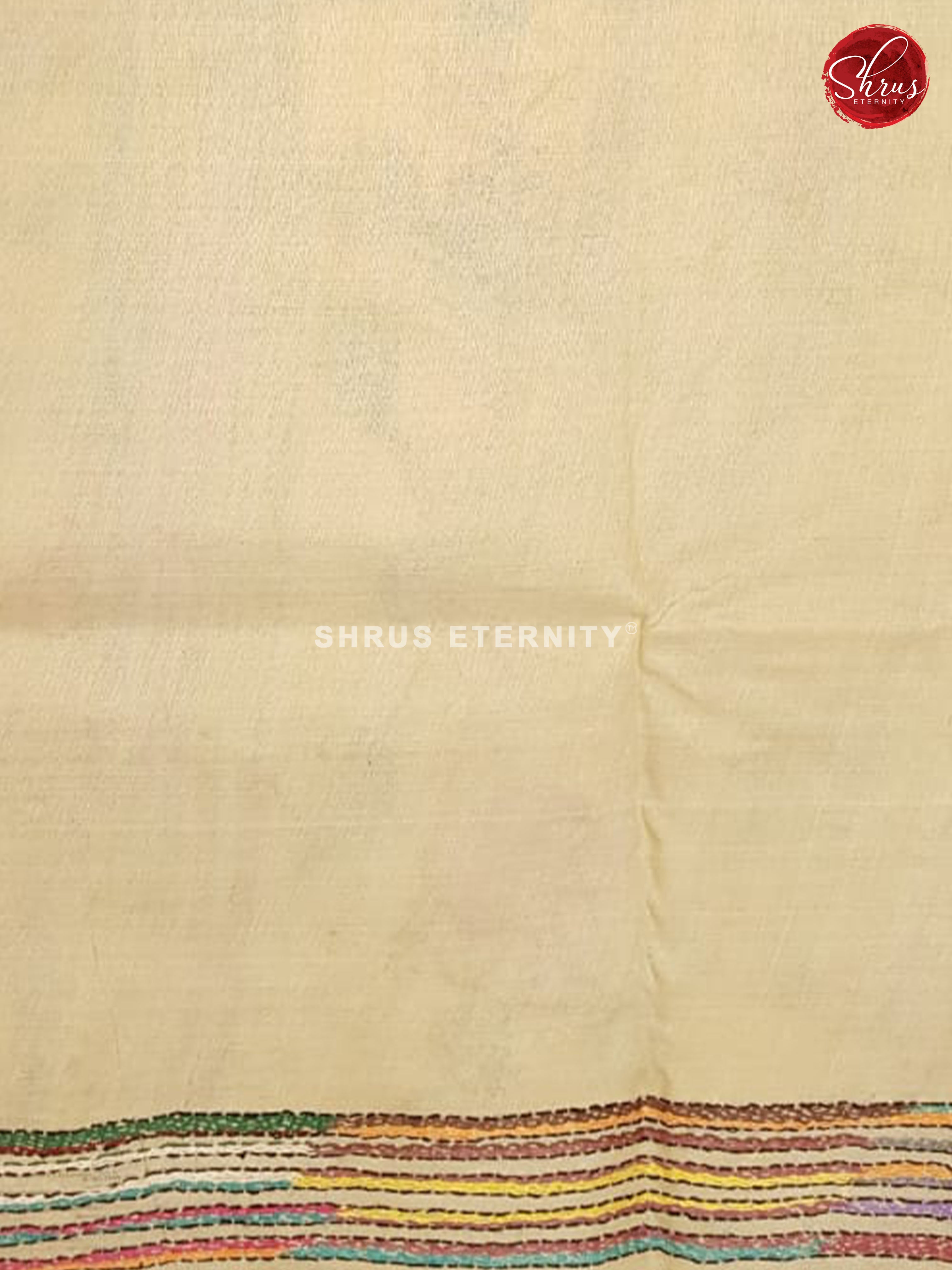 Cream(Single Tone) - Tussar (Kantha Stitch) - Shop on ShrusEternity.com