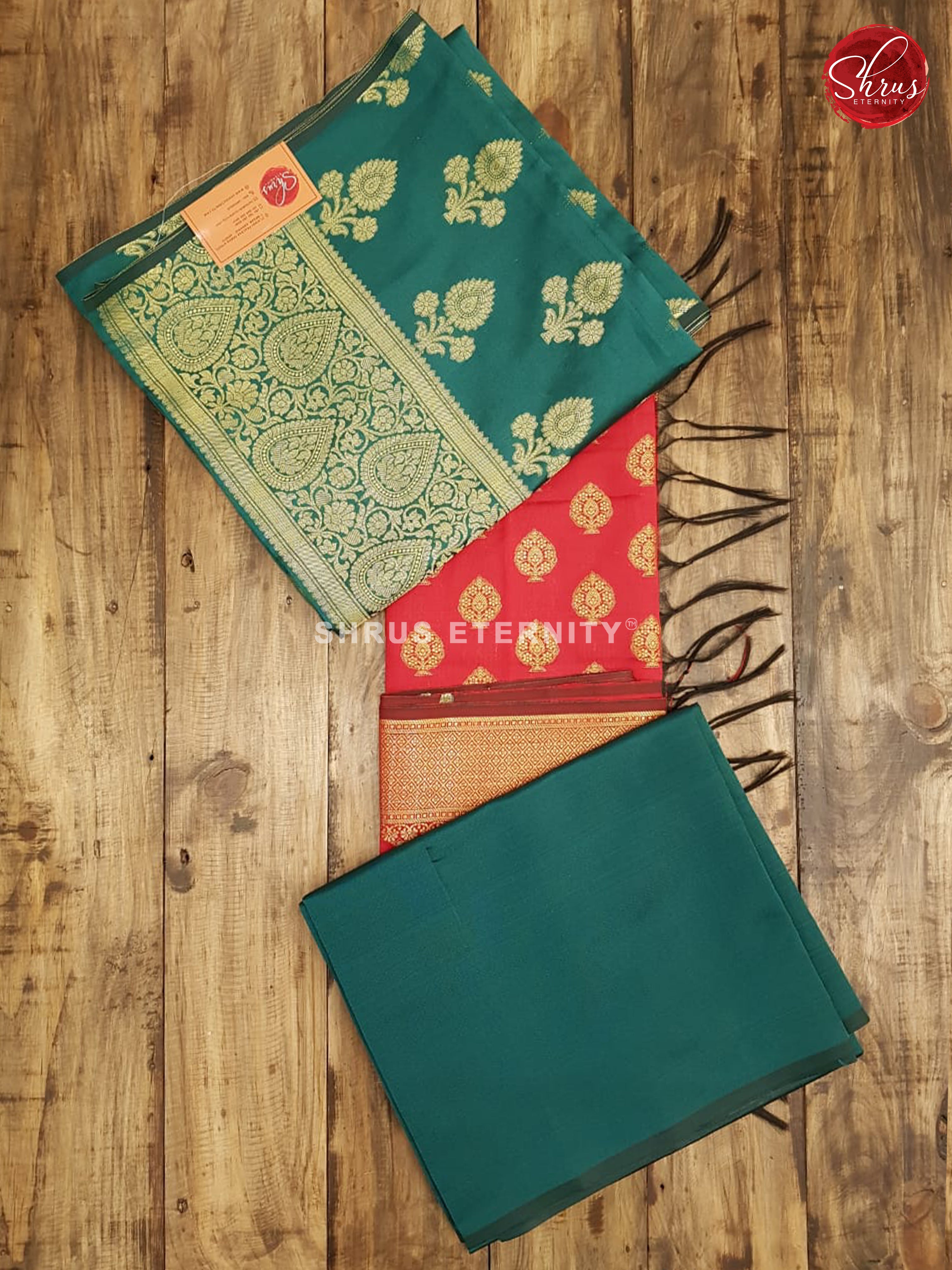 Green & Red - Semi Banarasi Suit - Shop on ShrusEternity.com