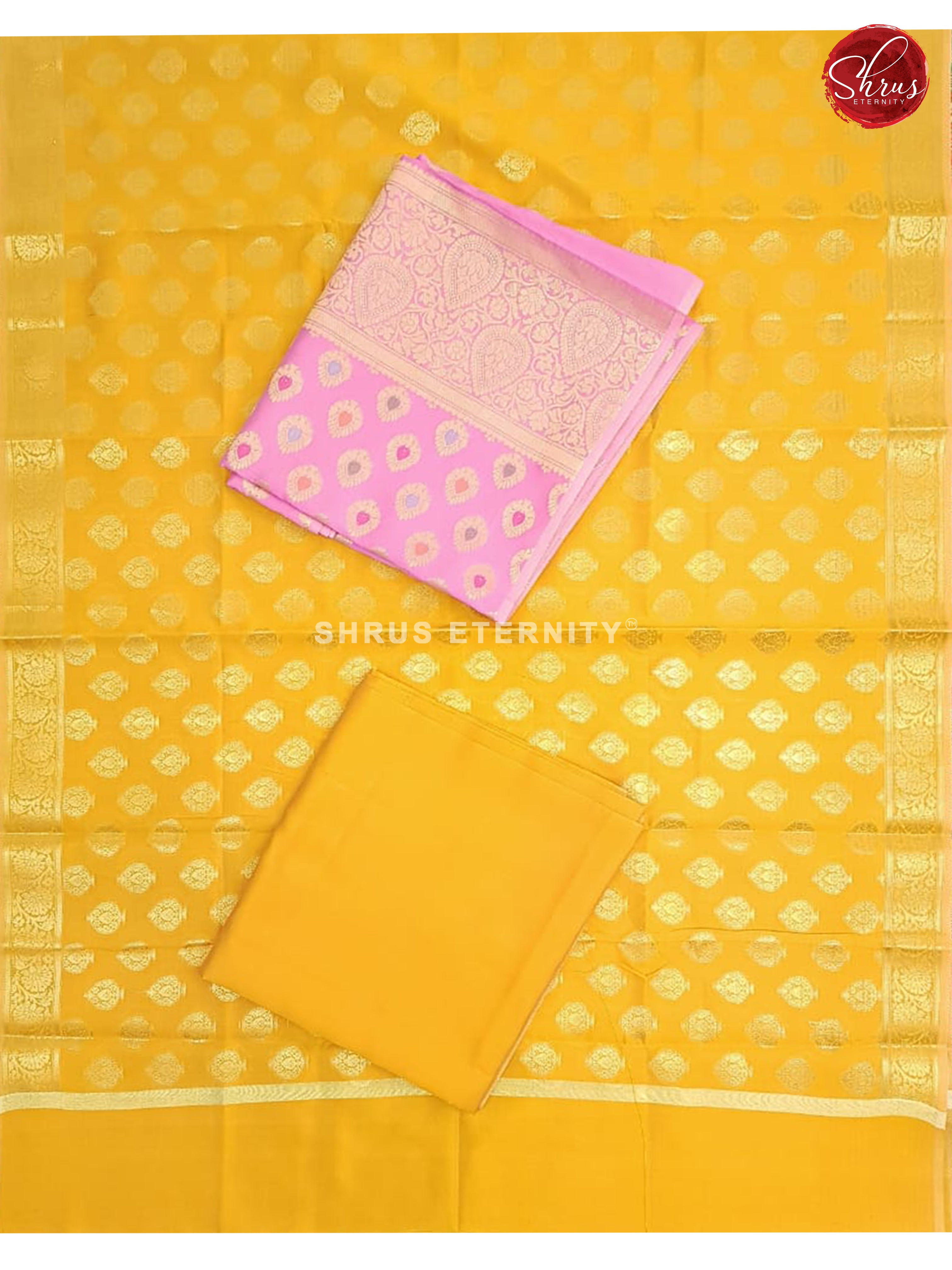 Pink & Yellow - Semi Banarasi Suit - Shop on ShrusEternity.com
