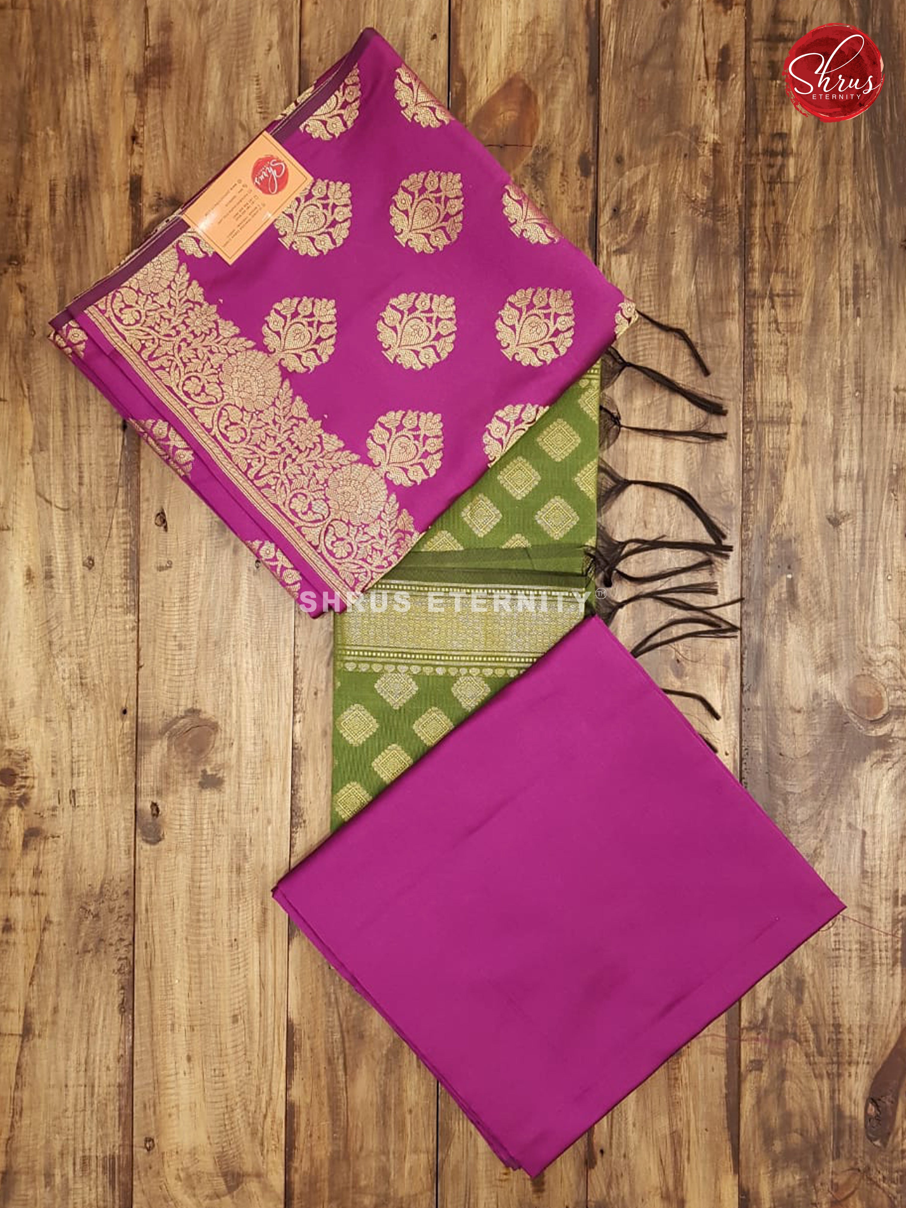 Purple & Green - Semi Banarasi Suit - Shop on ShrusEternity.com