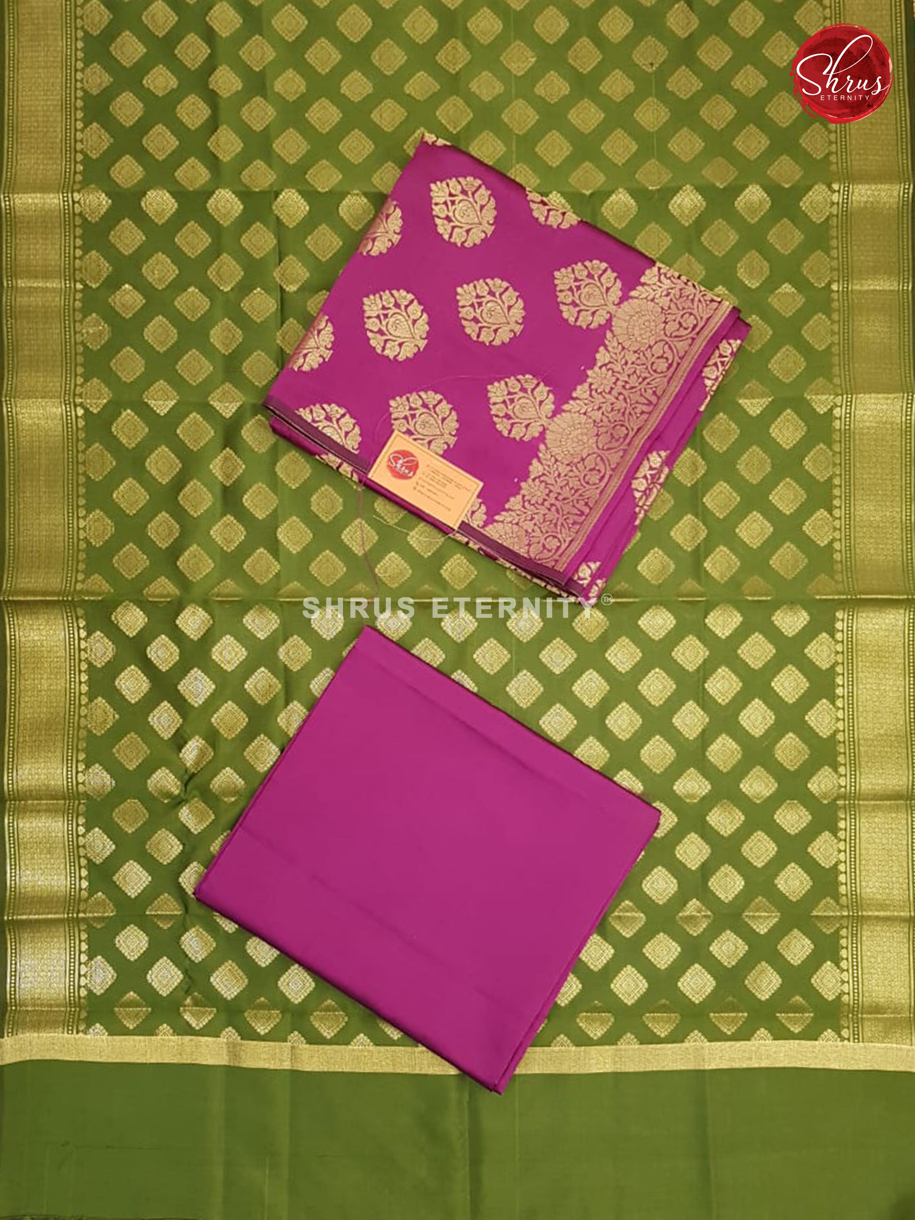 Purple & Green - Semi Banarasi Suit - Shop on ShrusEternity.com