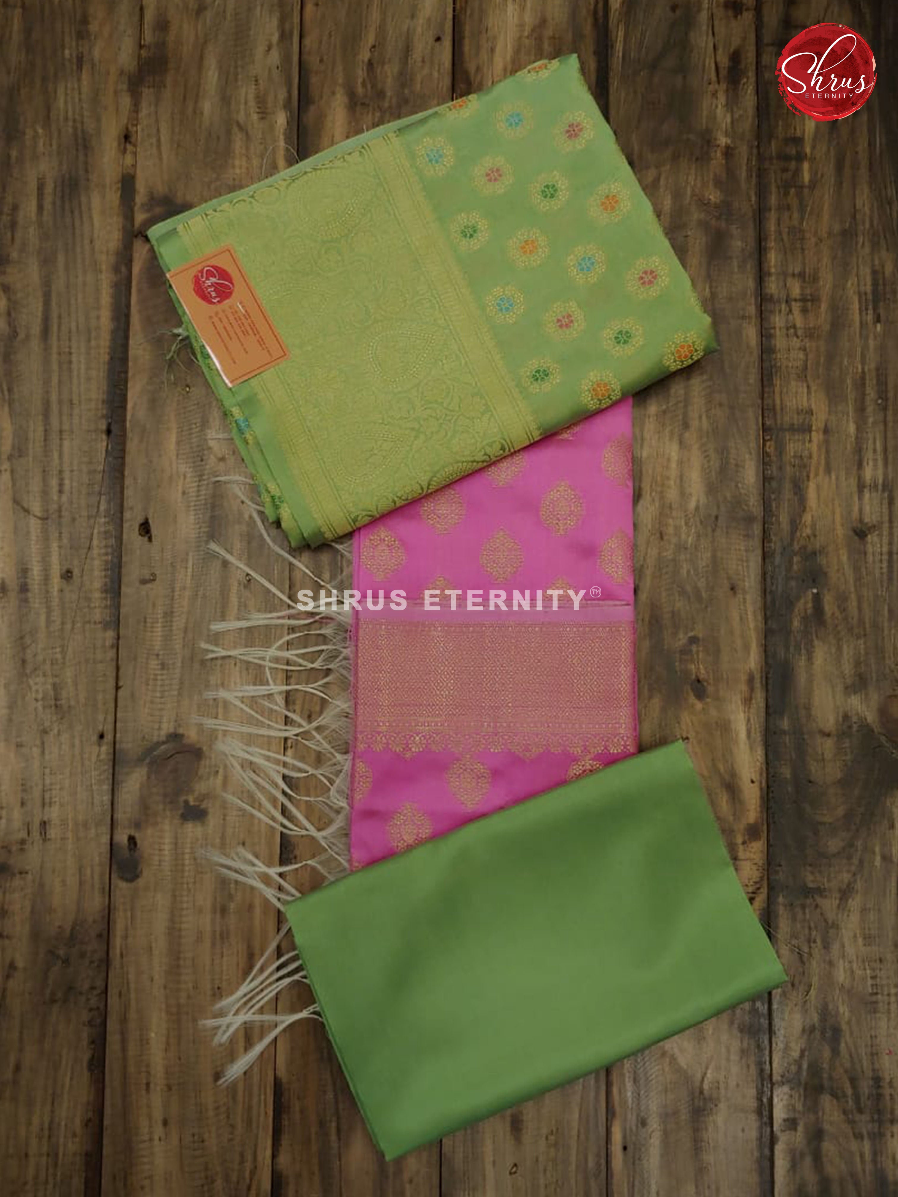 Light Green & Pink - Semi Banarasi Suit - Shop on ShrusEternity.com
