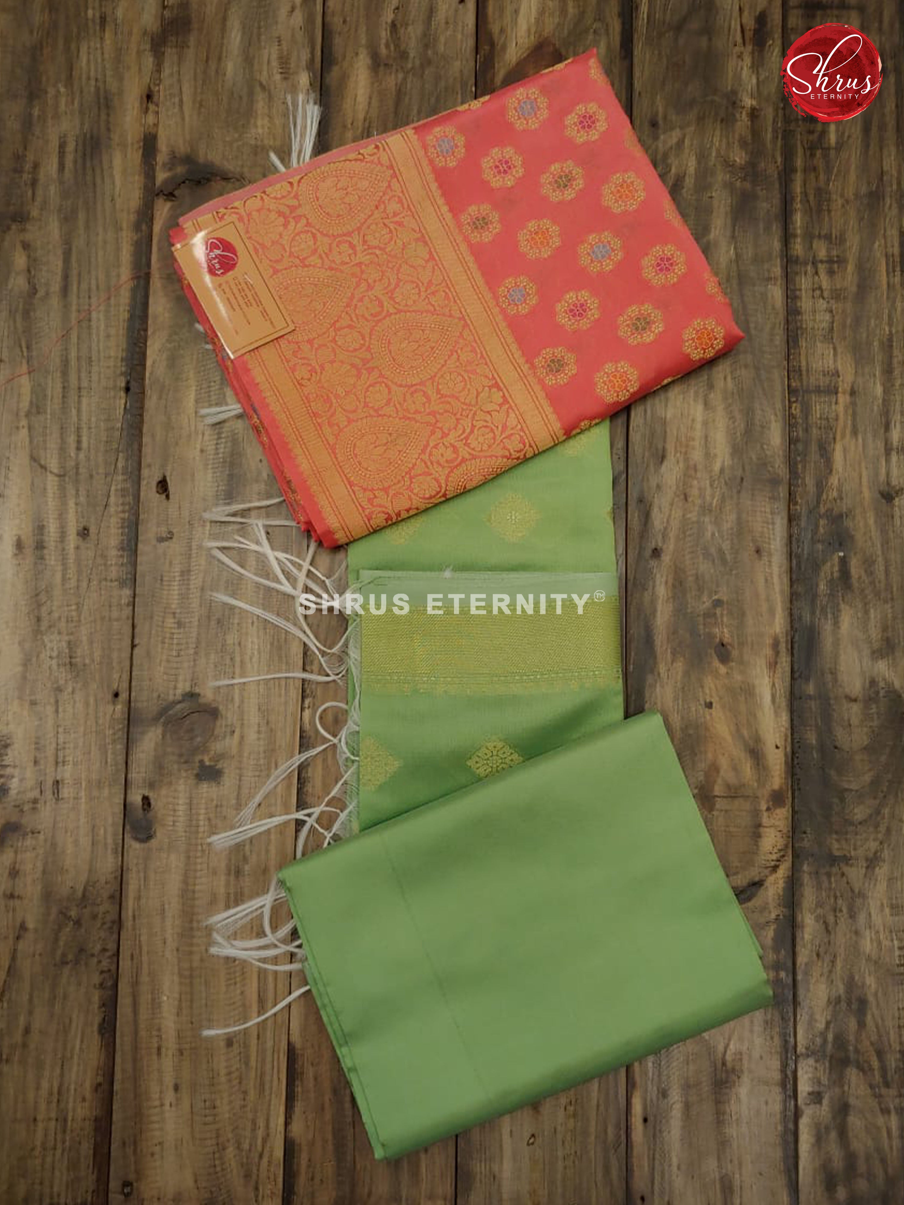 Peach & Green - Semi Banarasi Suit - Shop on ShrusEternity.com
