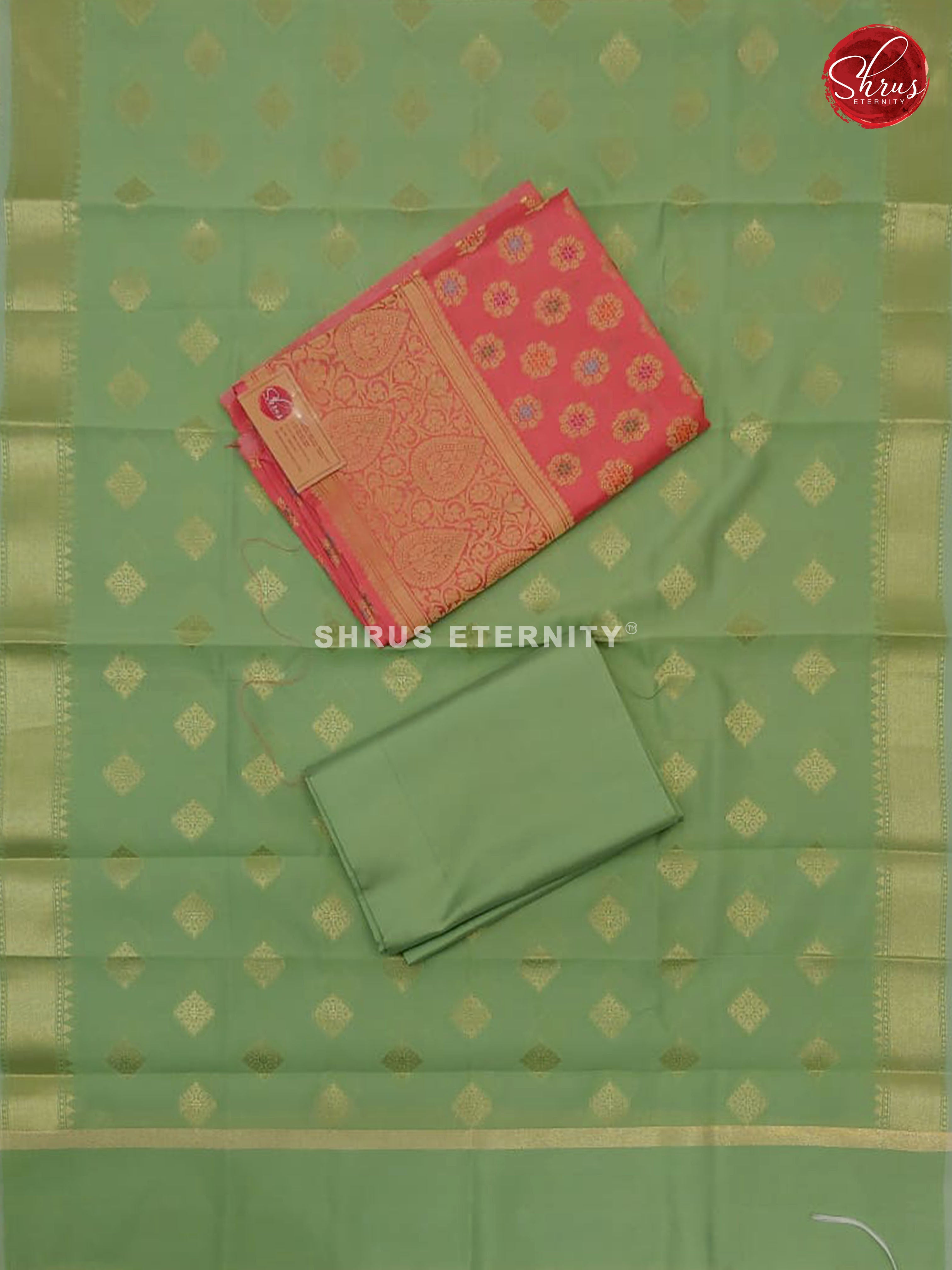 Peach & Green - Semi Banarasi Suit - Shop on ShrusEternity.com
