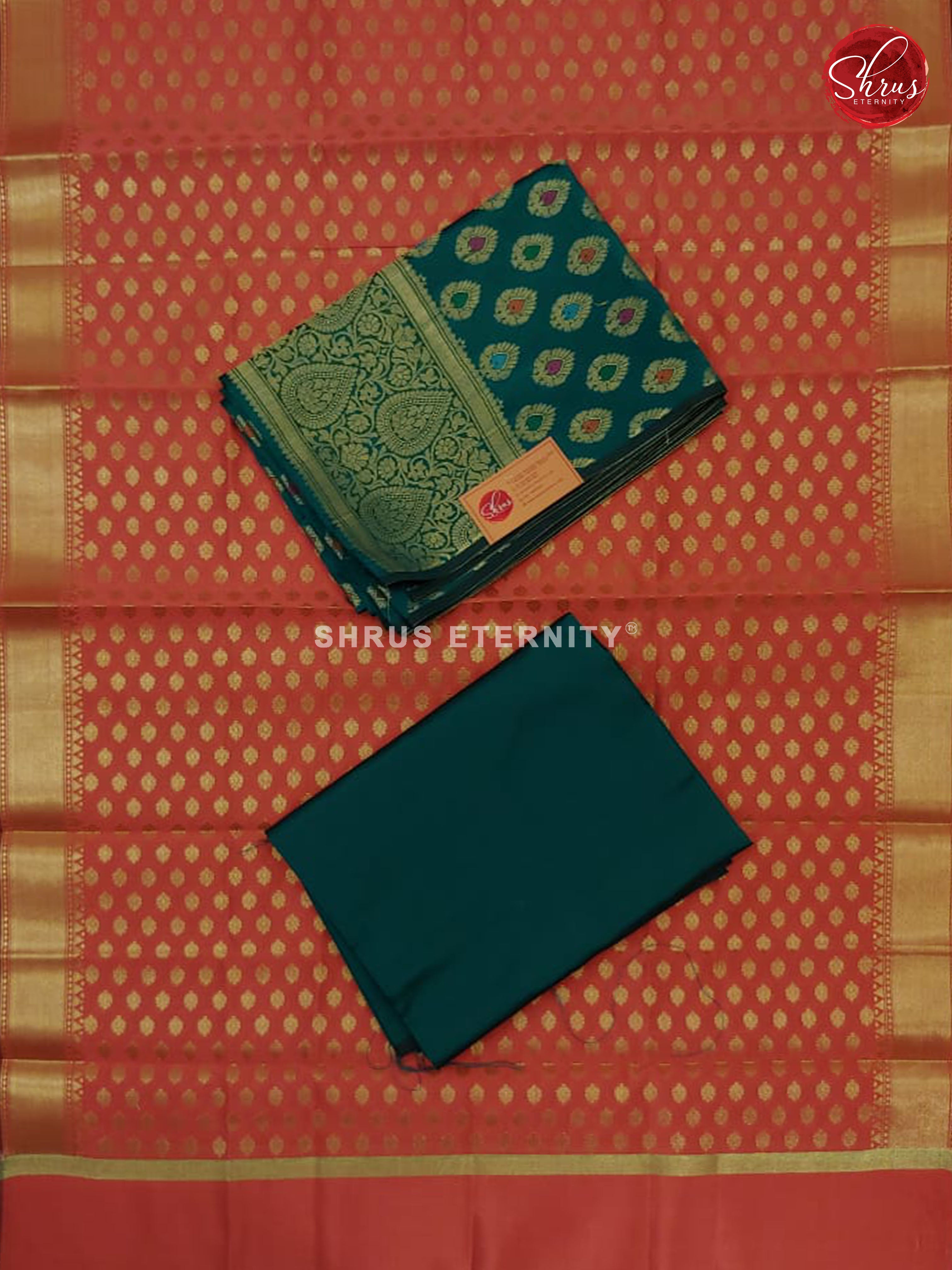 Dark Green & Peach - Semi Banarasi Suit - Shop on ShrusEternity.com