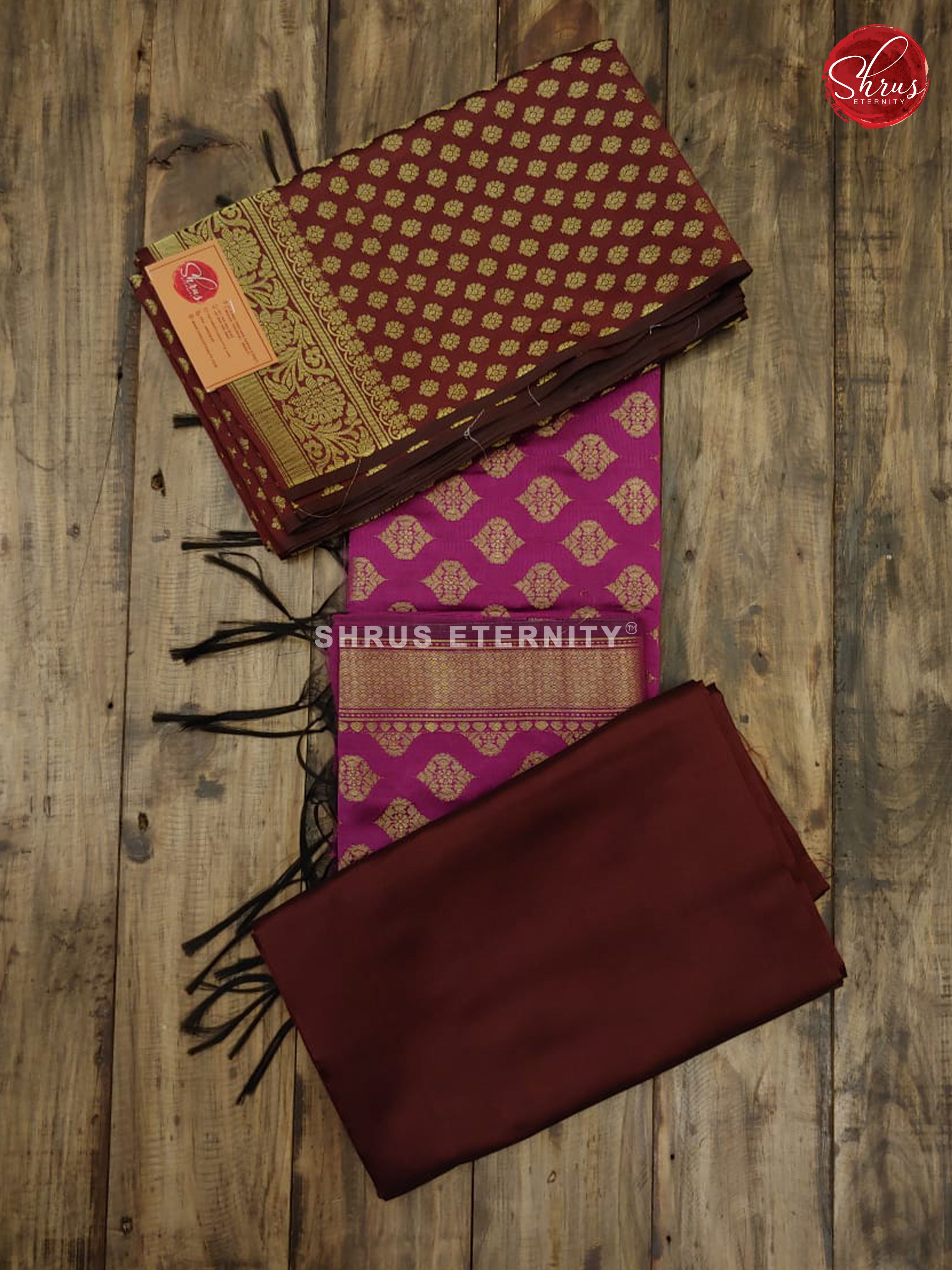 Brown & Majenta - Semi Banarasi Suit - Shop on ShrusEternity.com