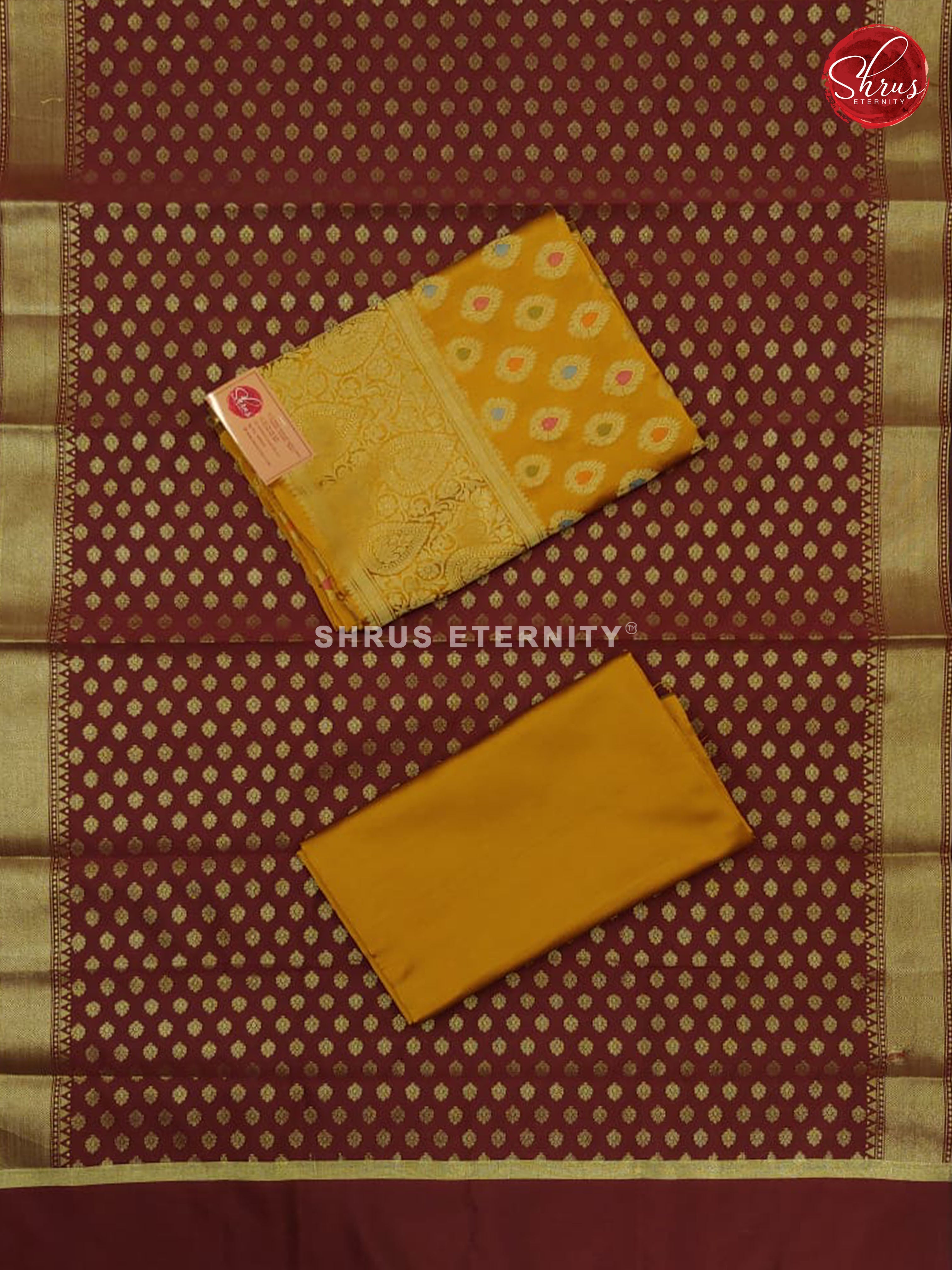 Mustard & Maroon - Semi Banarasi Suit - Shop on ShrusEternity.com