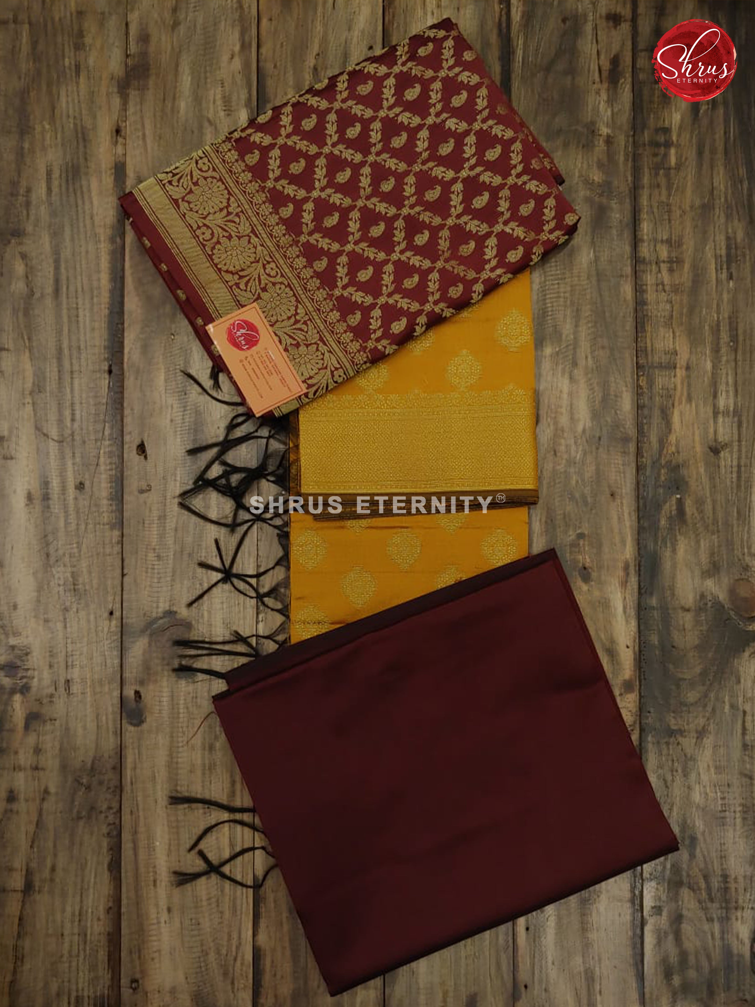 Maroon & Mustard - Semi Banarasi Suit - Shop on ShrusEternity.com
