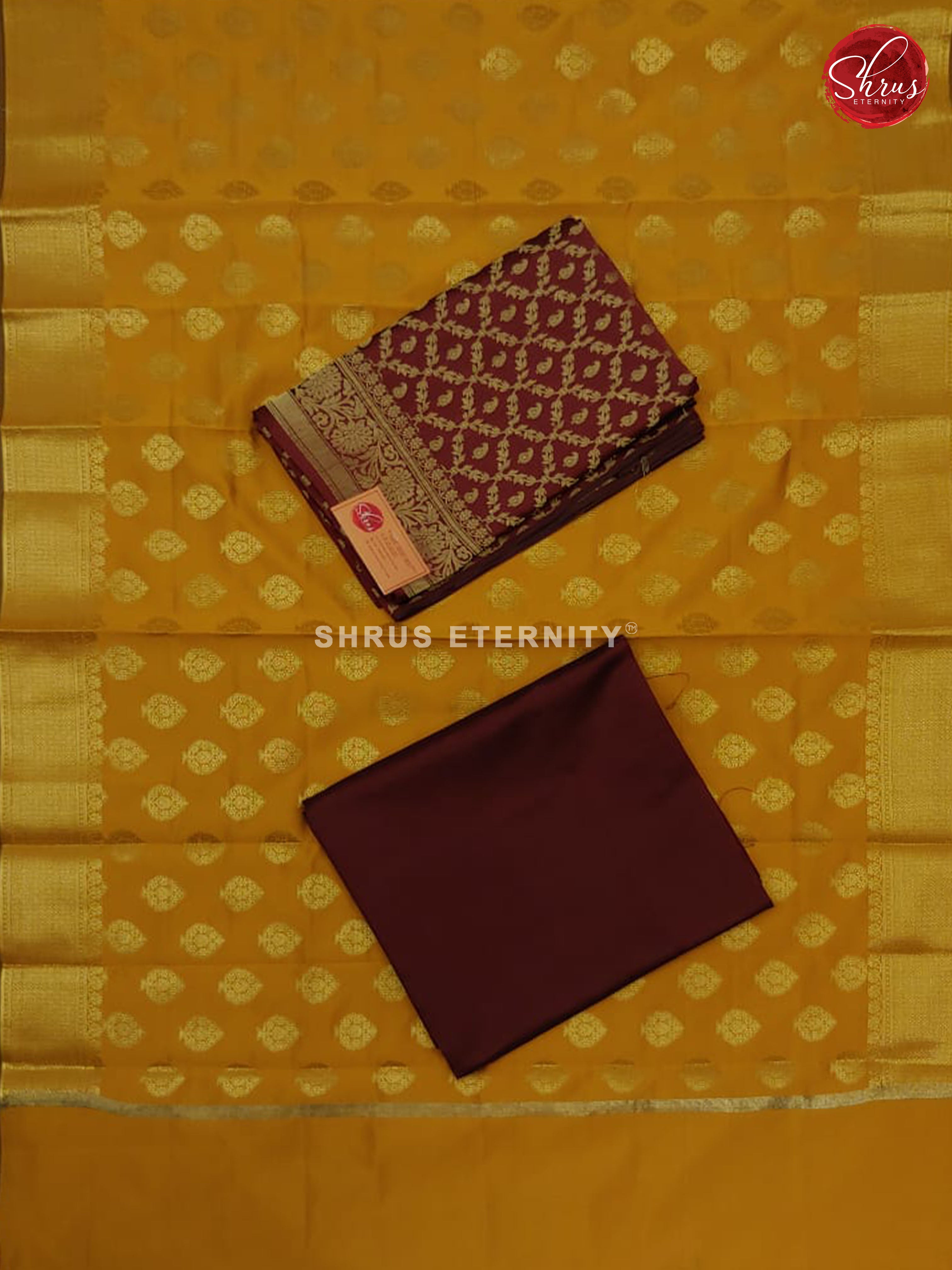 Maroon & Mustard - Semi Banarasi Suit - Shop on ShrusEternity.com