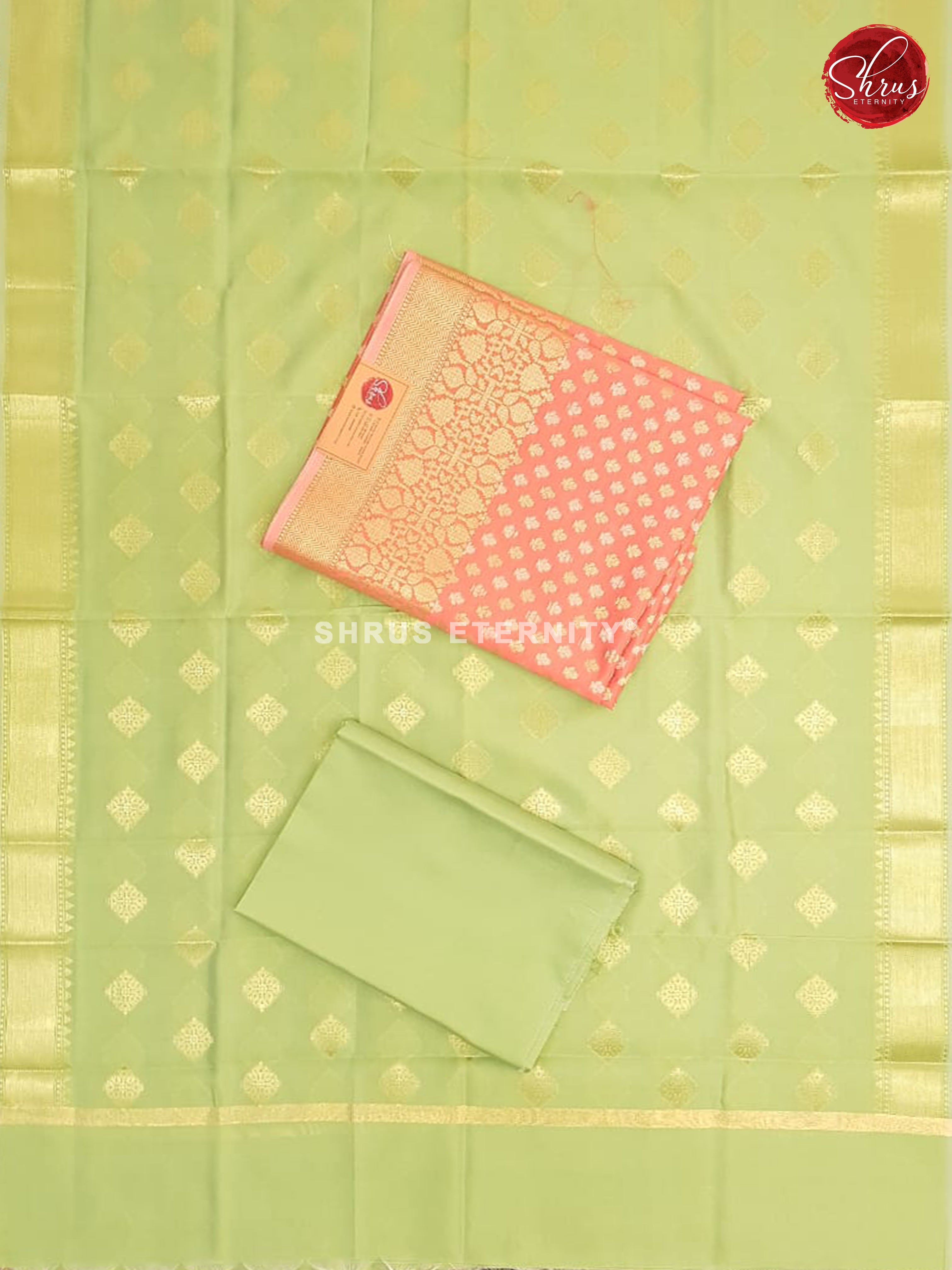 Pink & Pista Green - Semi Banarasi Suit - Shop on ShrusEternity.com