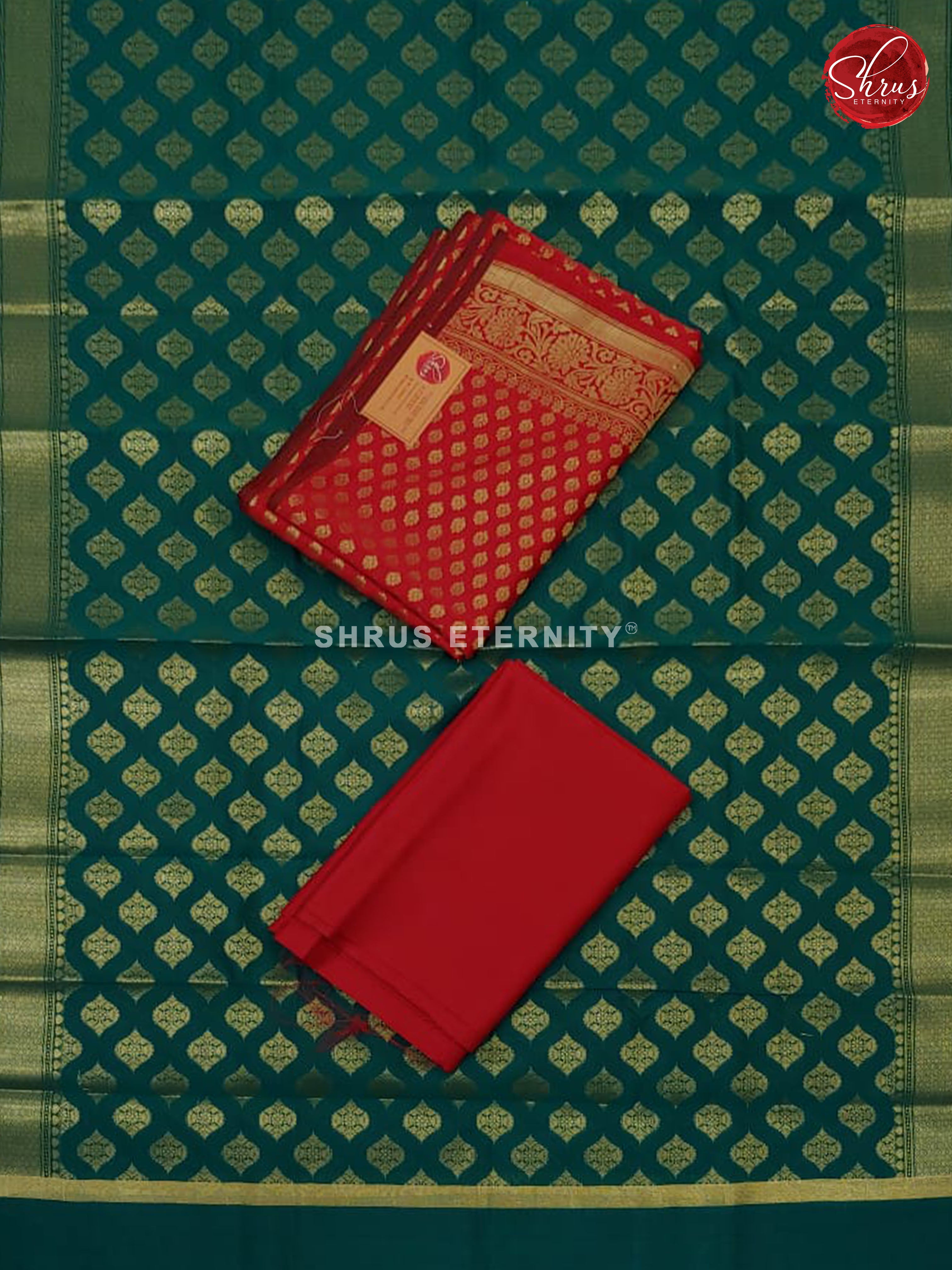 Red & Green - Semi Banarasi Suit - Shop on ShrusEternity.com