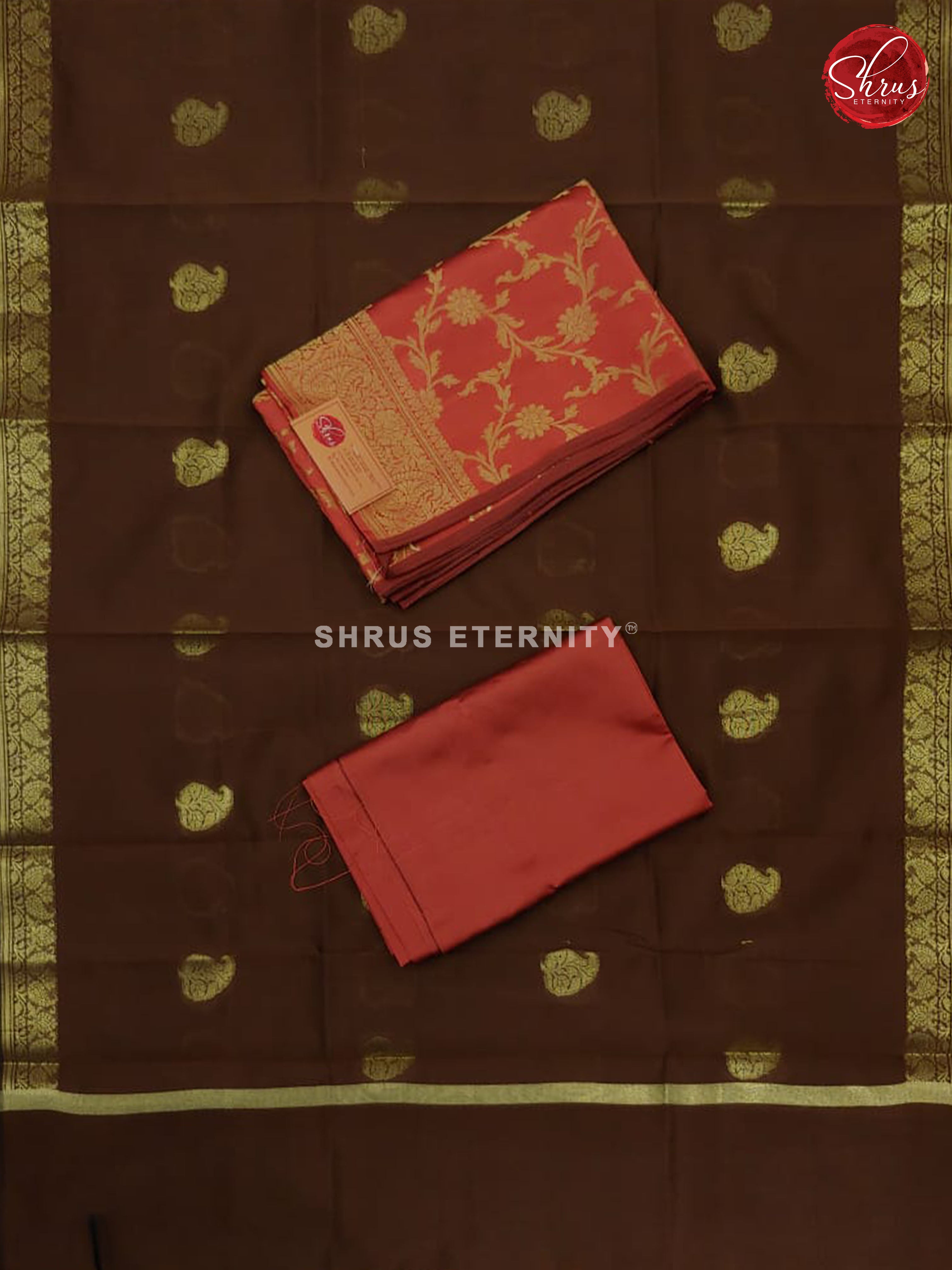 Brick Orange & Brown - Semi Banarasi Suit - Shop on ShrusEternity.com